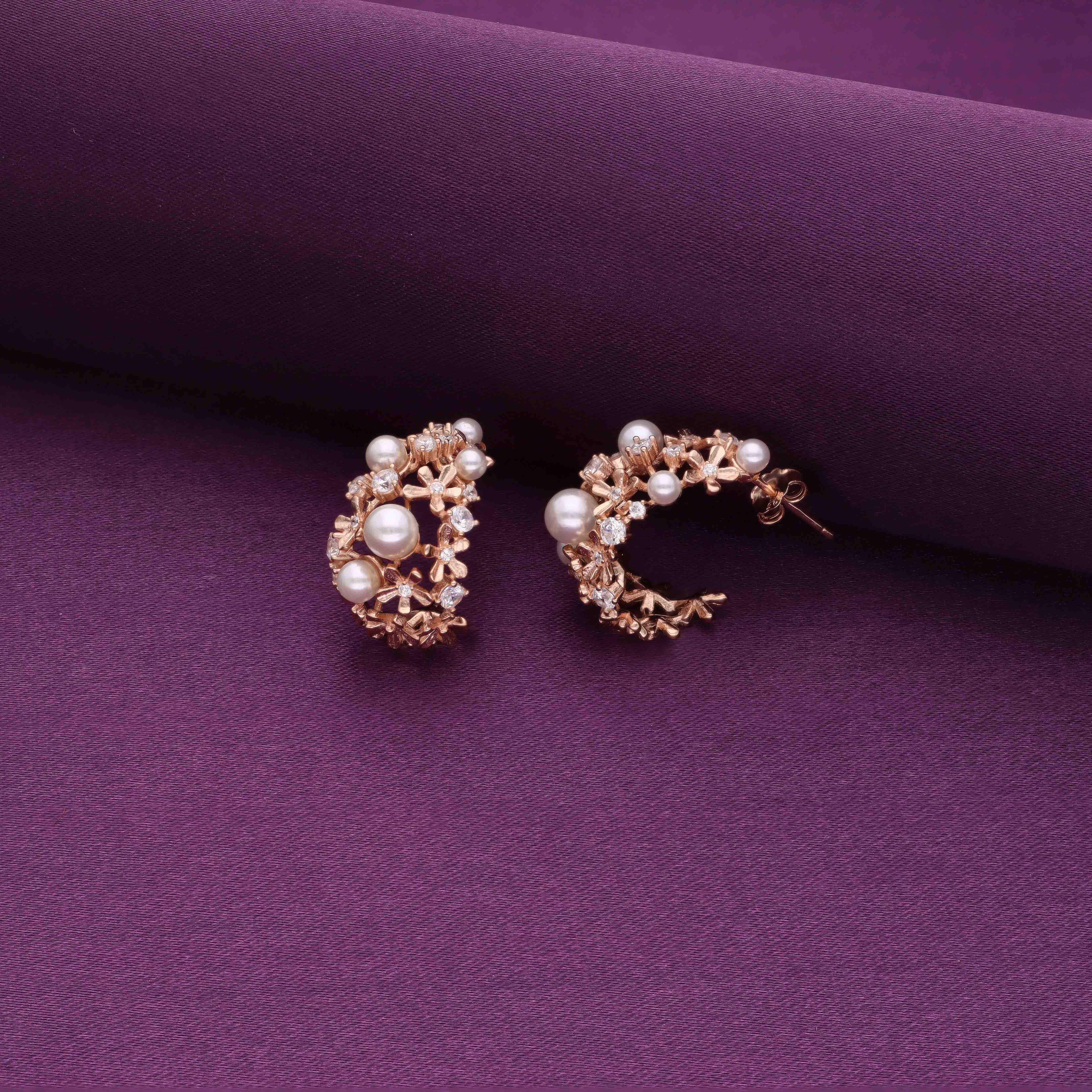Sterling Twirly Pearl Silver Hoops Earrings - Image 4