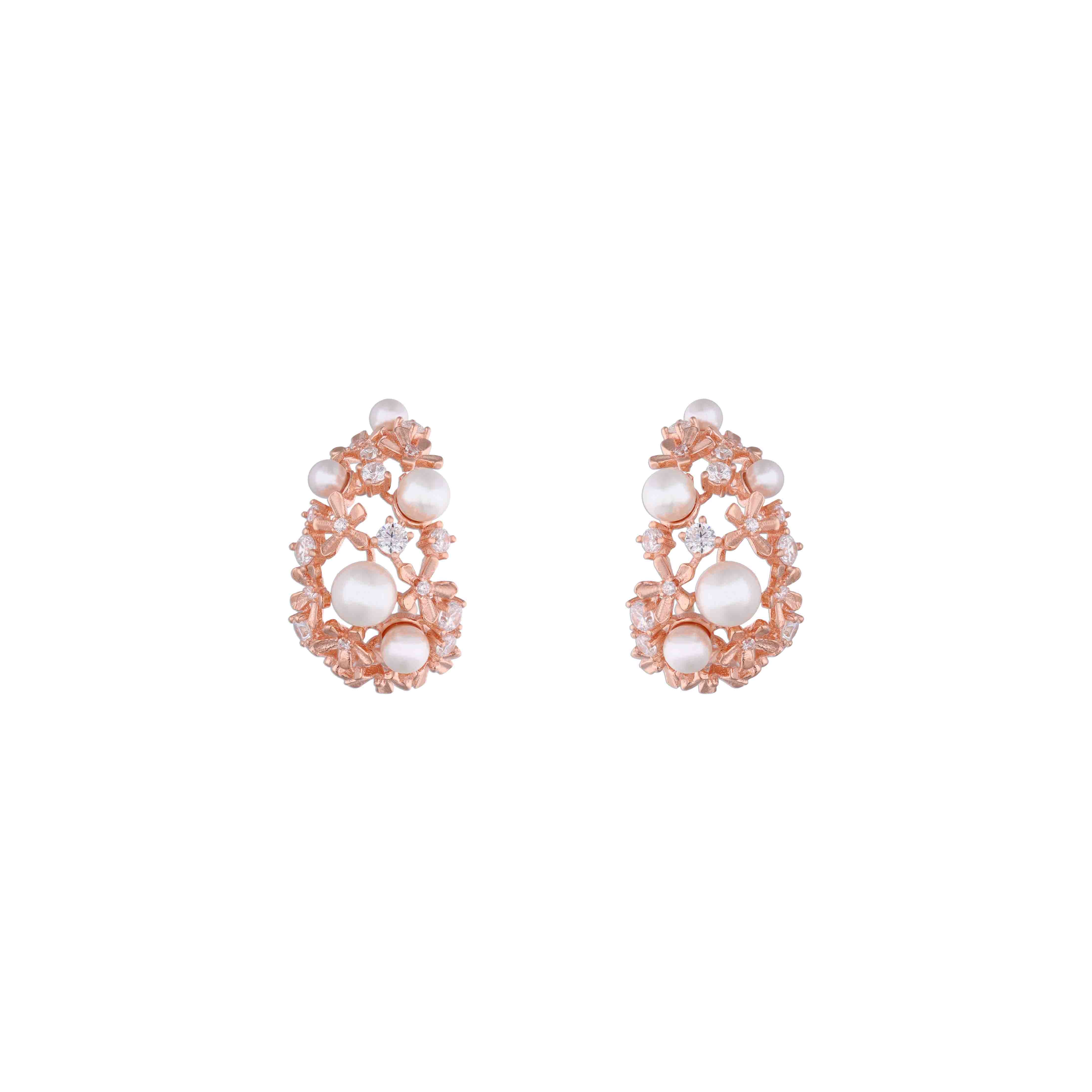 Sterling Twirly Pearl Silver Hoops Earrings - Image 5