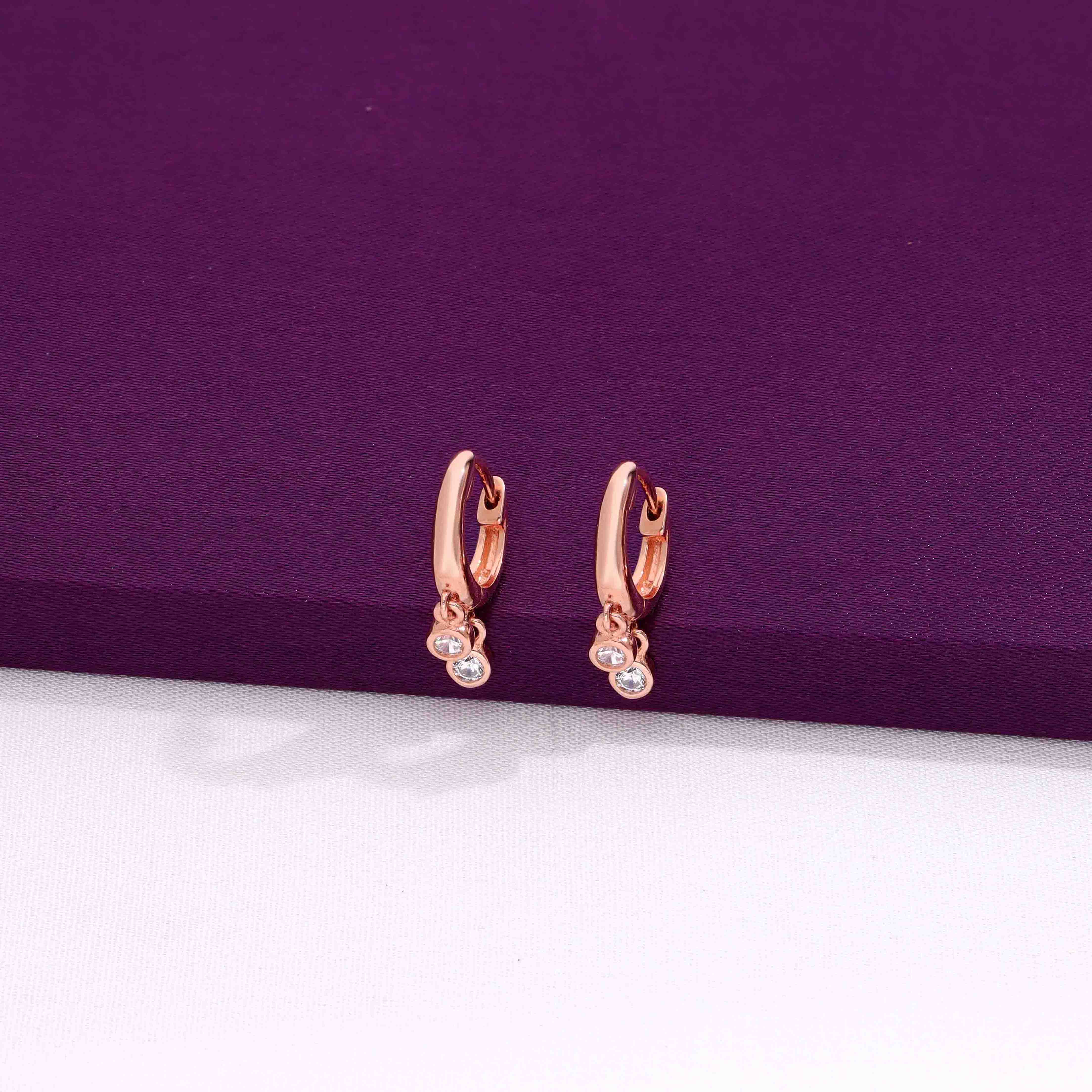 Sterling Silver Rose Gold Zircon Charm Hoops - Image 3