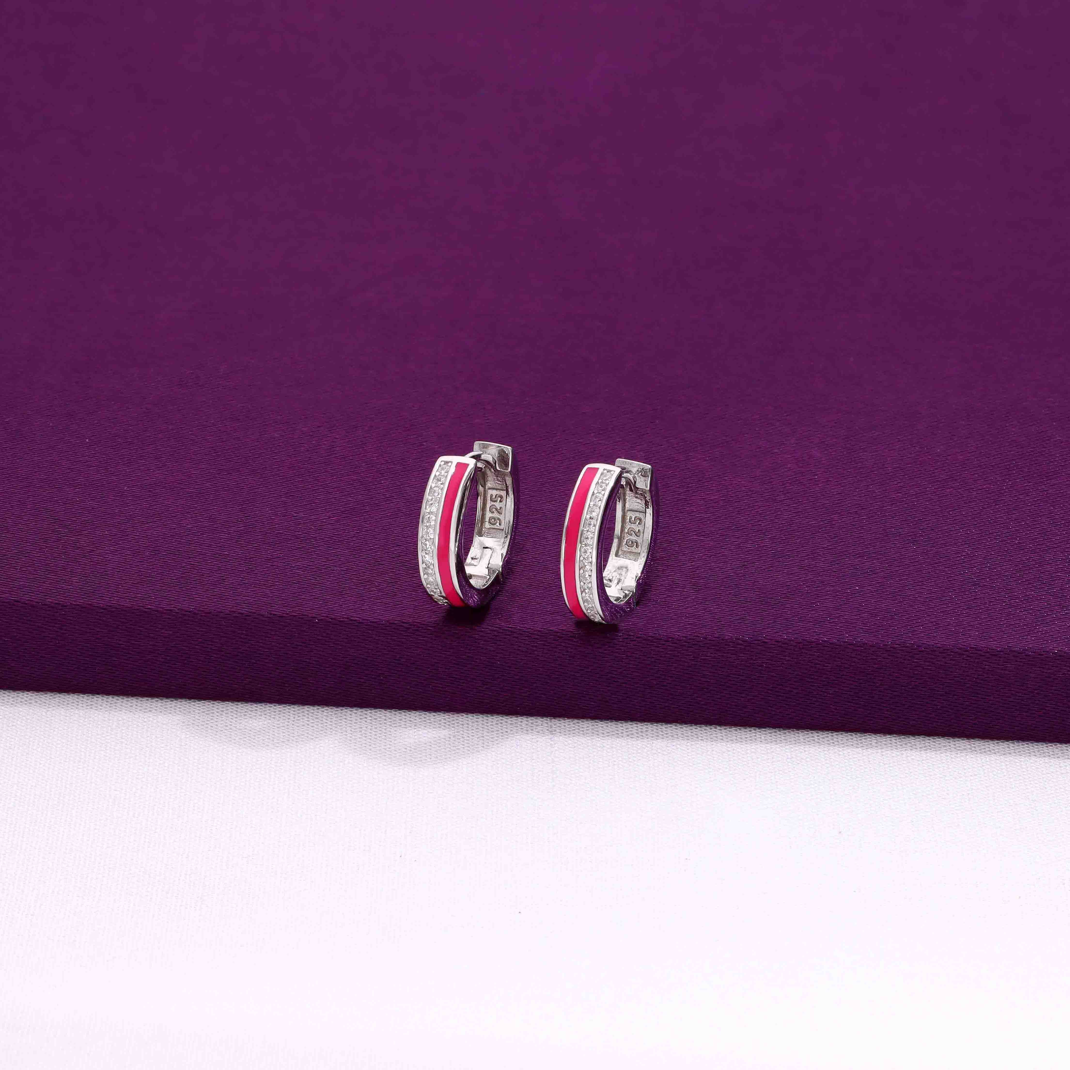 Sterling Silver Zircon & Enamel Hoops - Image 5