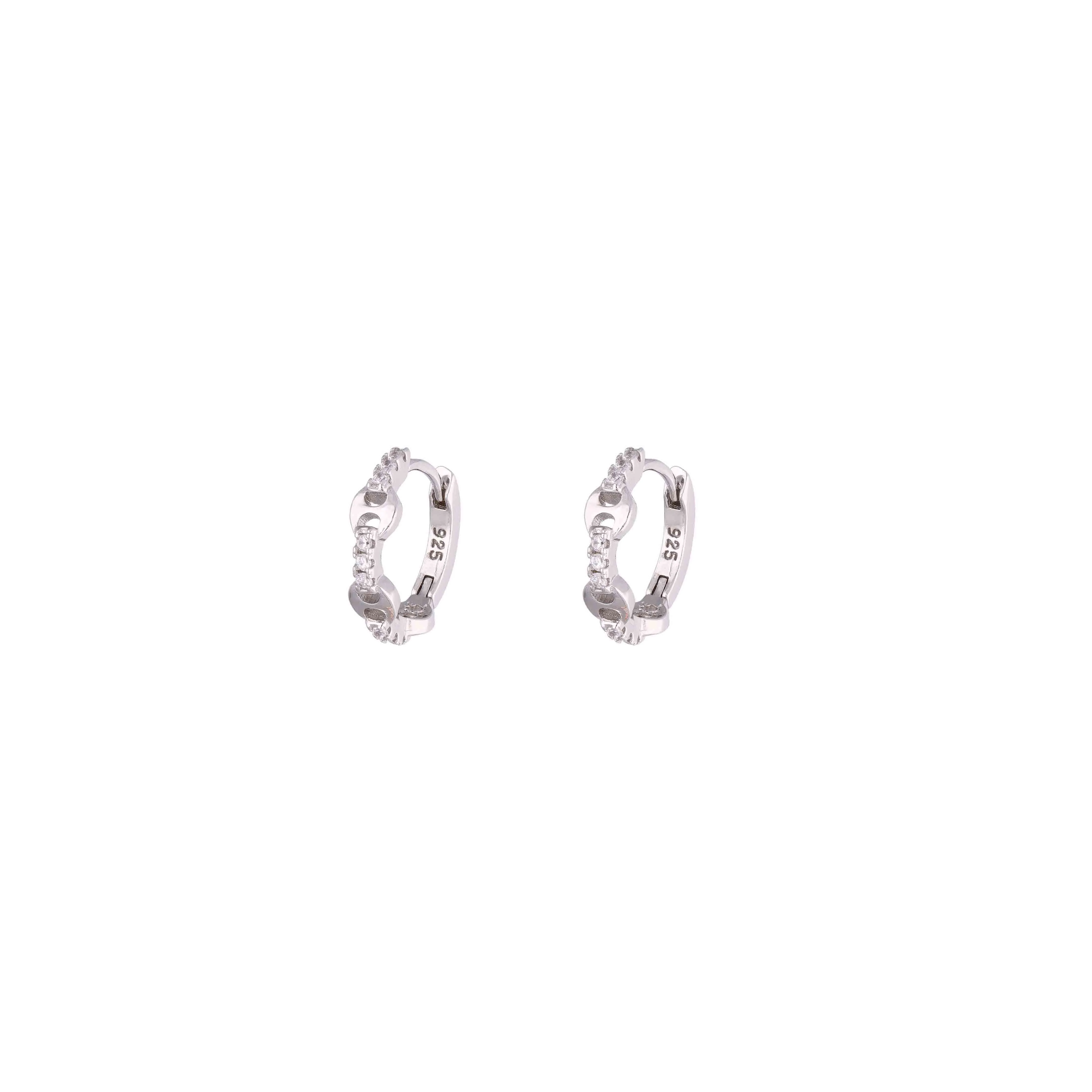 Sterling Link Zircon Studded Hoop Earrings - Image 3