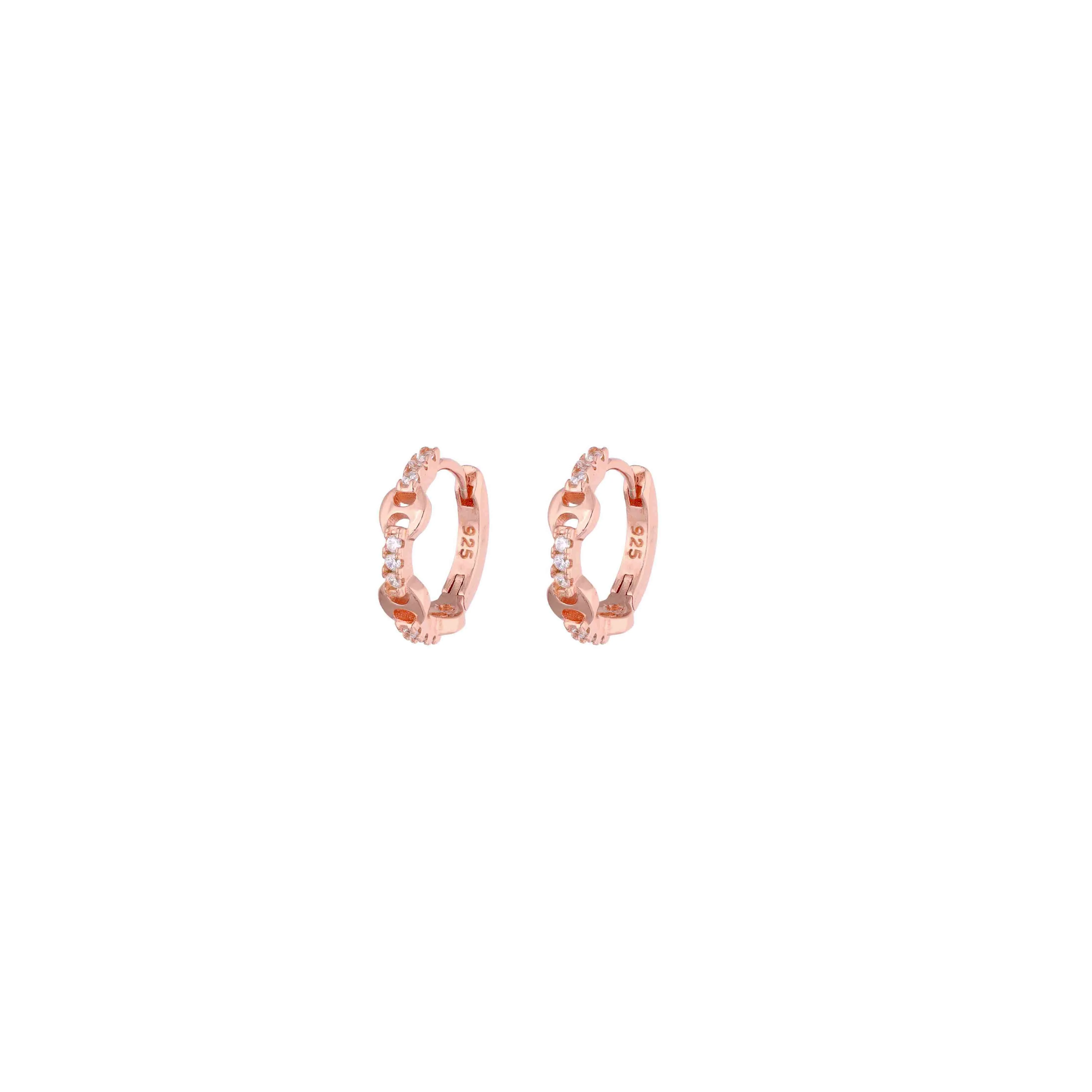Sterling Link Zircon Studded Hoop Earrings - Image 4