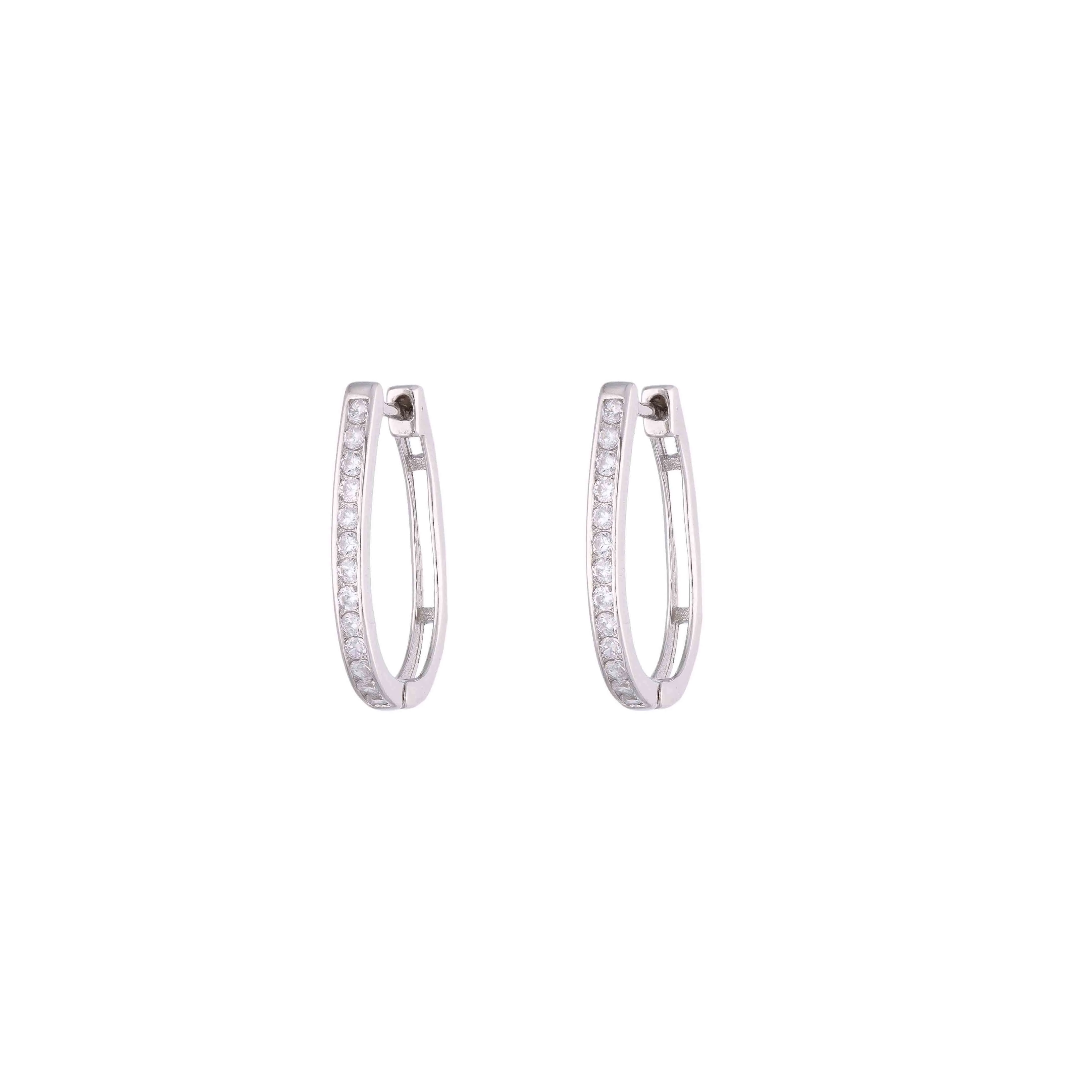 STERLING ZIRCON OVAL HOOPS SILVER EARRINGS - Image 3