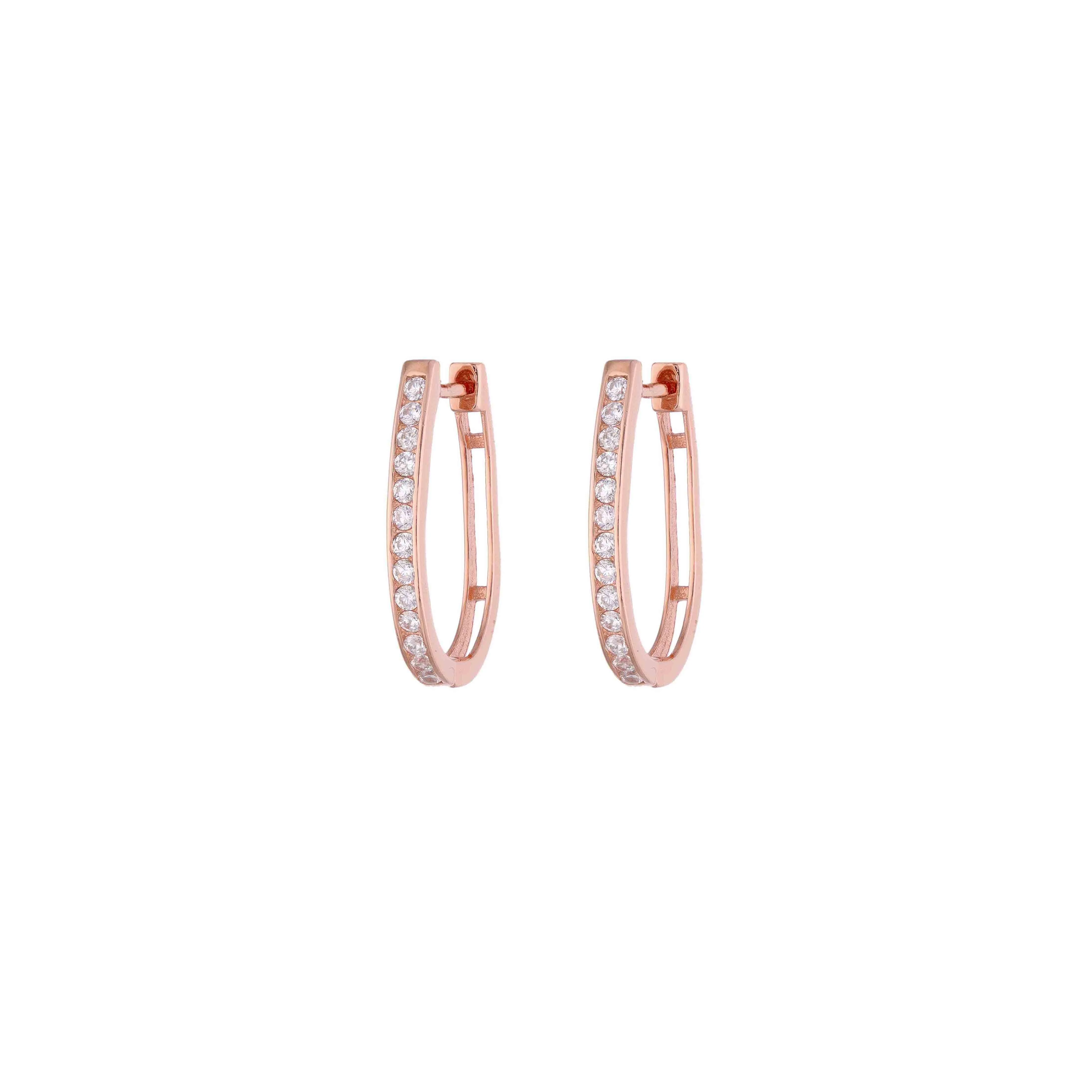 STERLING ZIRCON OVAL HOOPS SILVER EARRINGS - Image 4