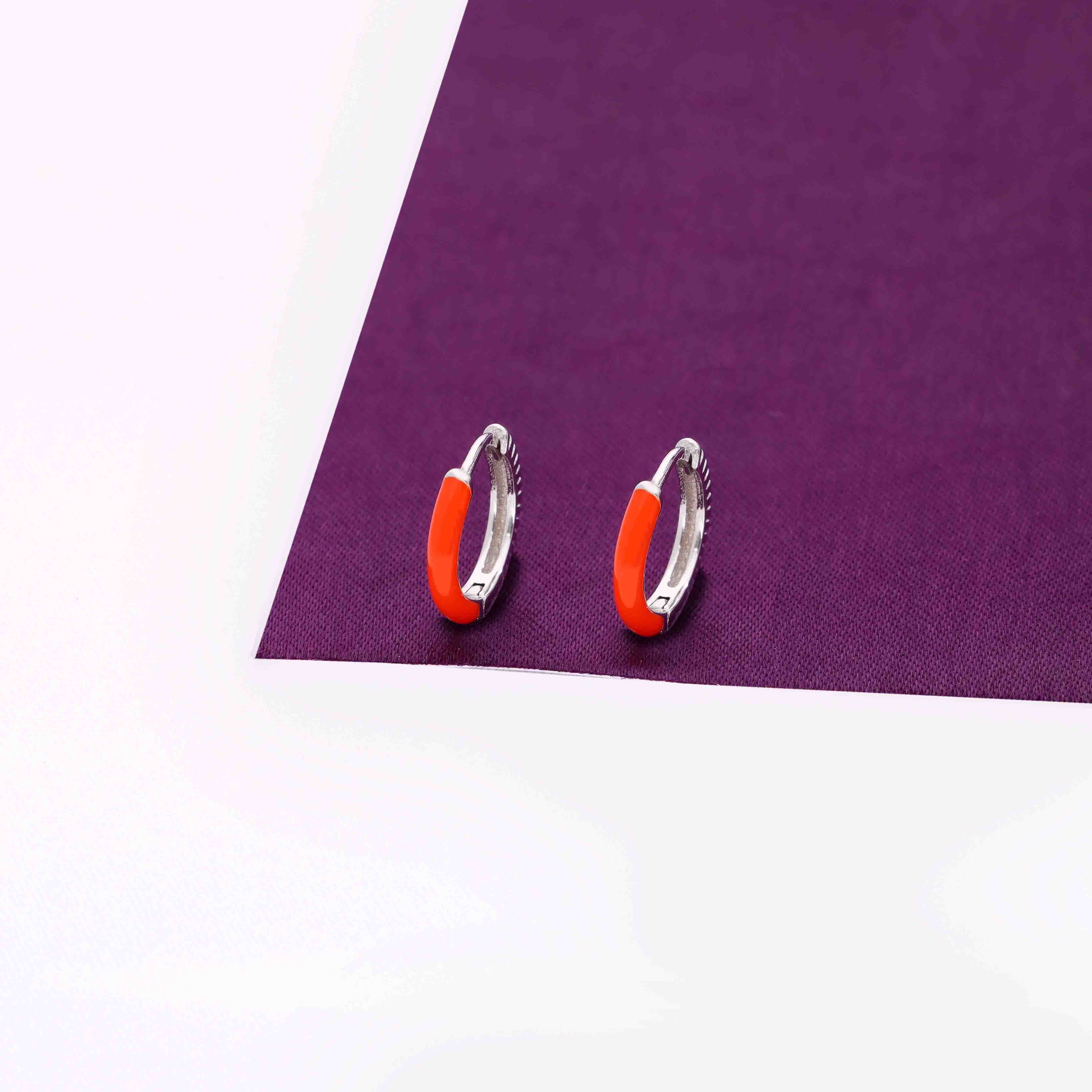 STERLING SIMPLE ORANGE SILVER HOOPS EARRINGS - Image 3