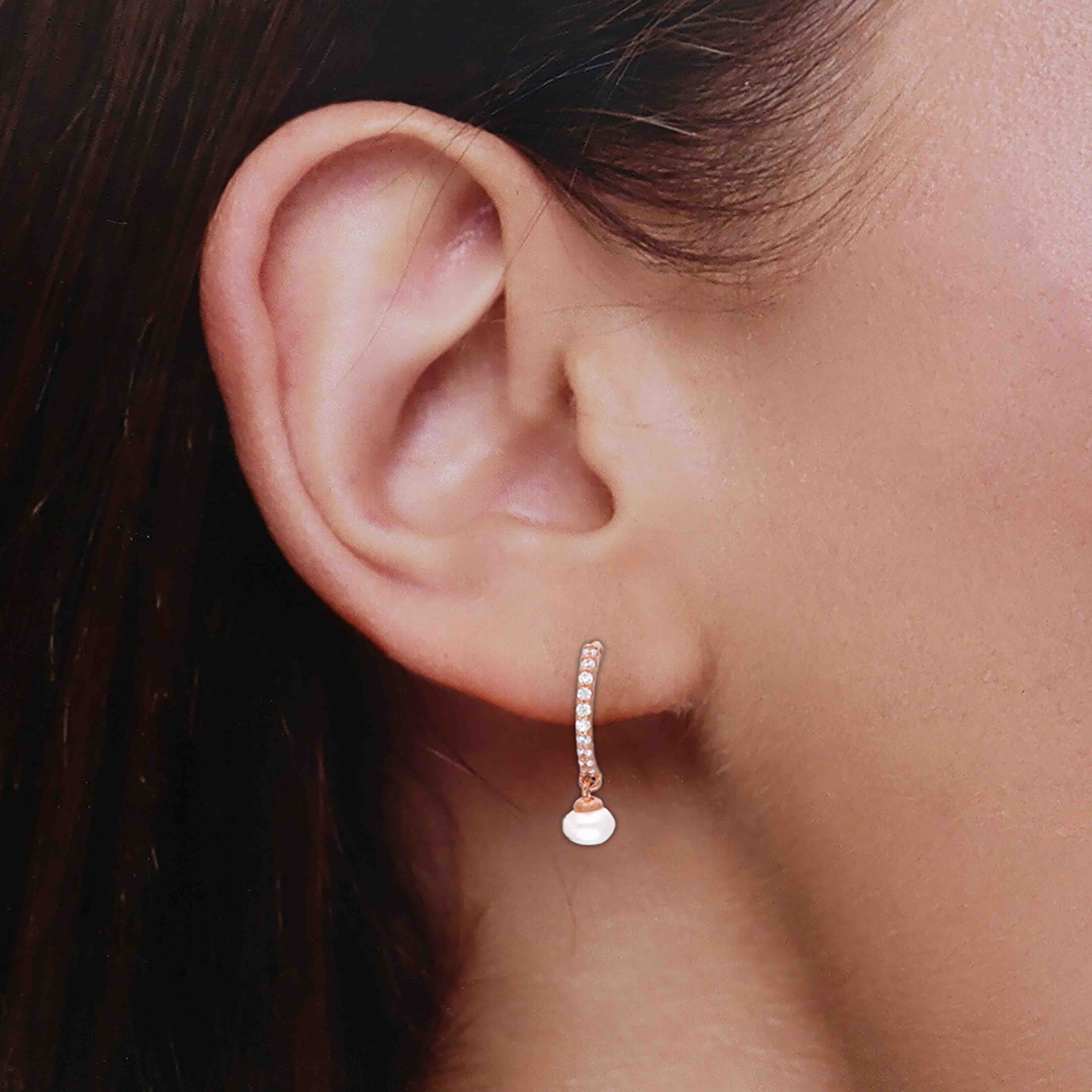 Celeste Crystal & Pearl Hoops Earrings - Image 2