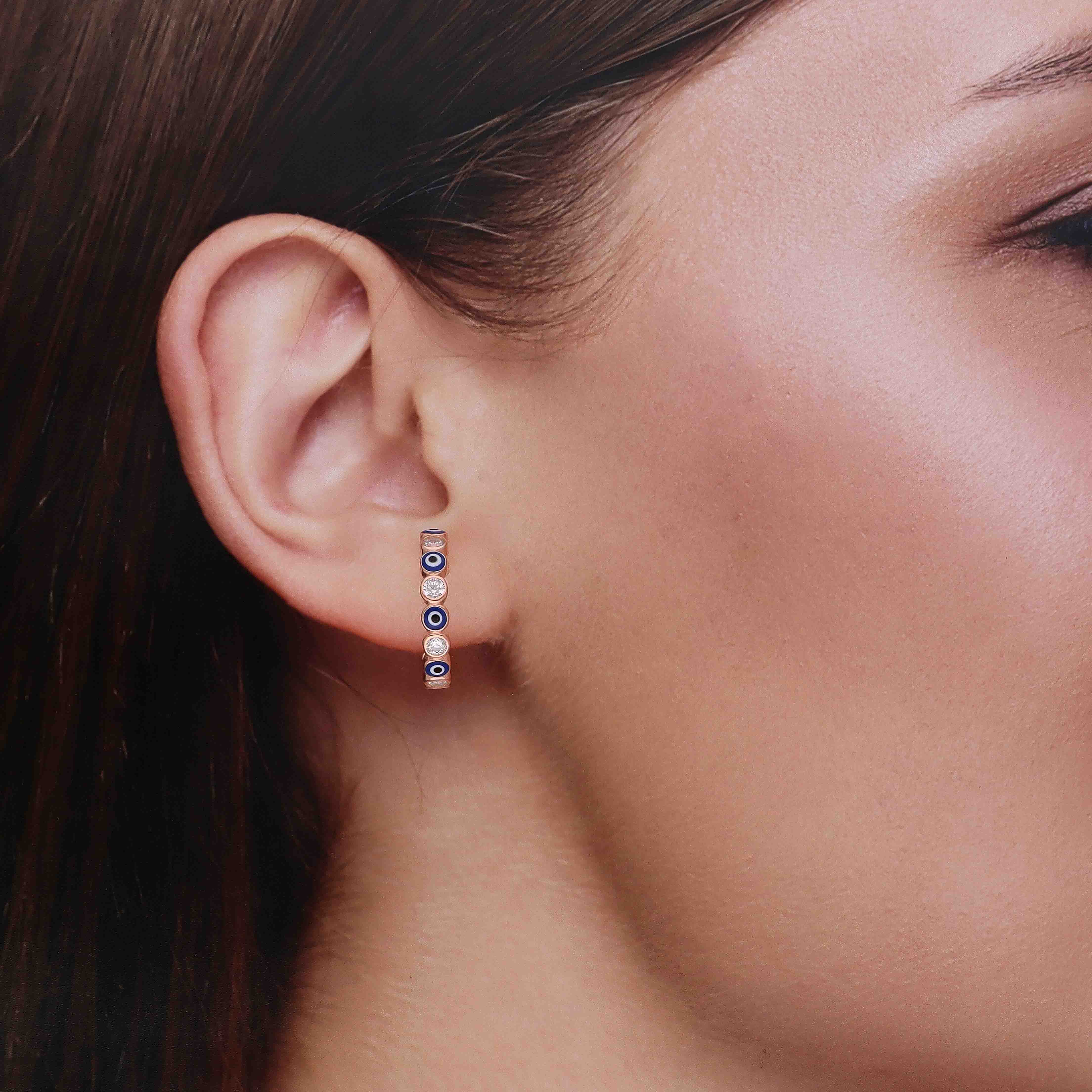 Evil Eye Sparkle Silver Hoop Earrings - Image 4
