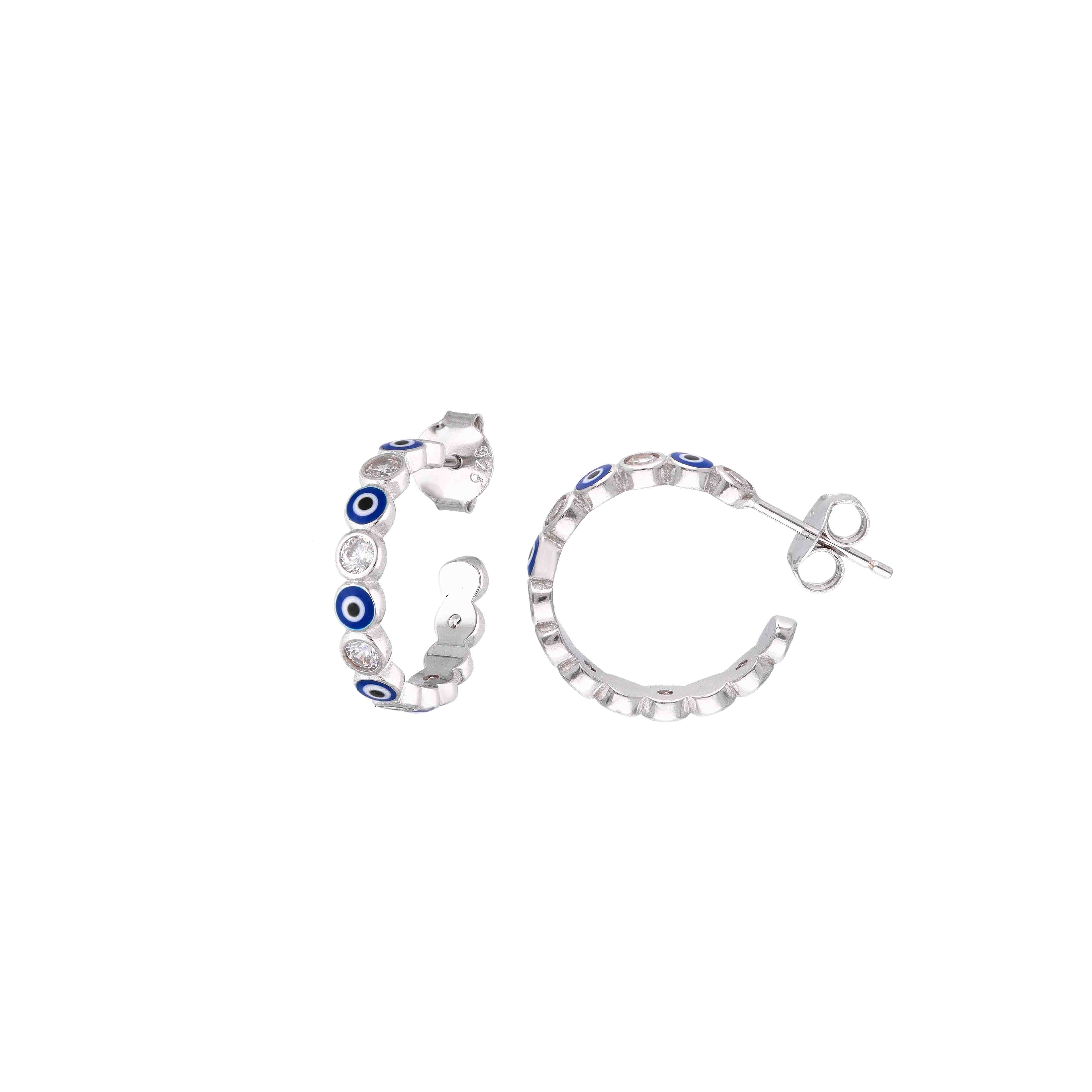 Evil Eye Sparkle Silver Hoop Earrings - Image 5