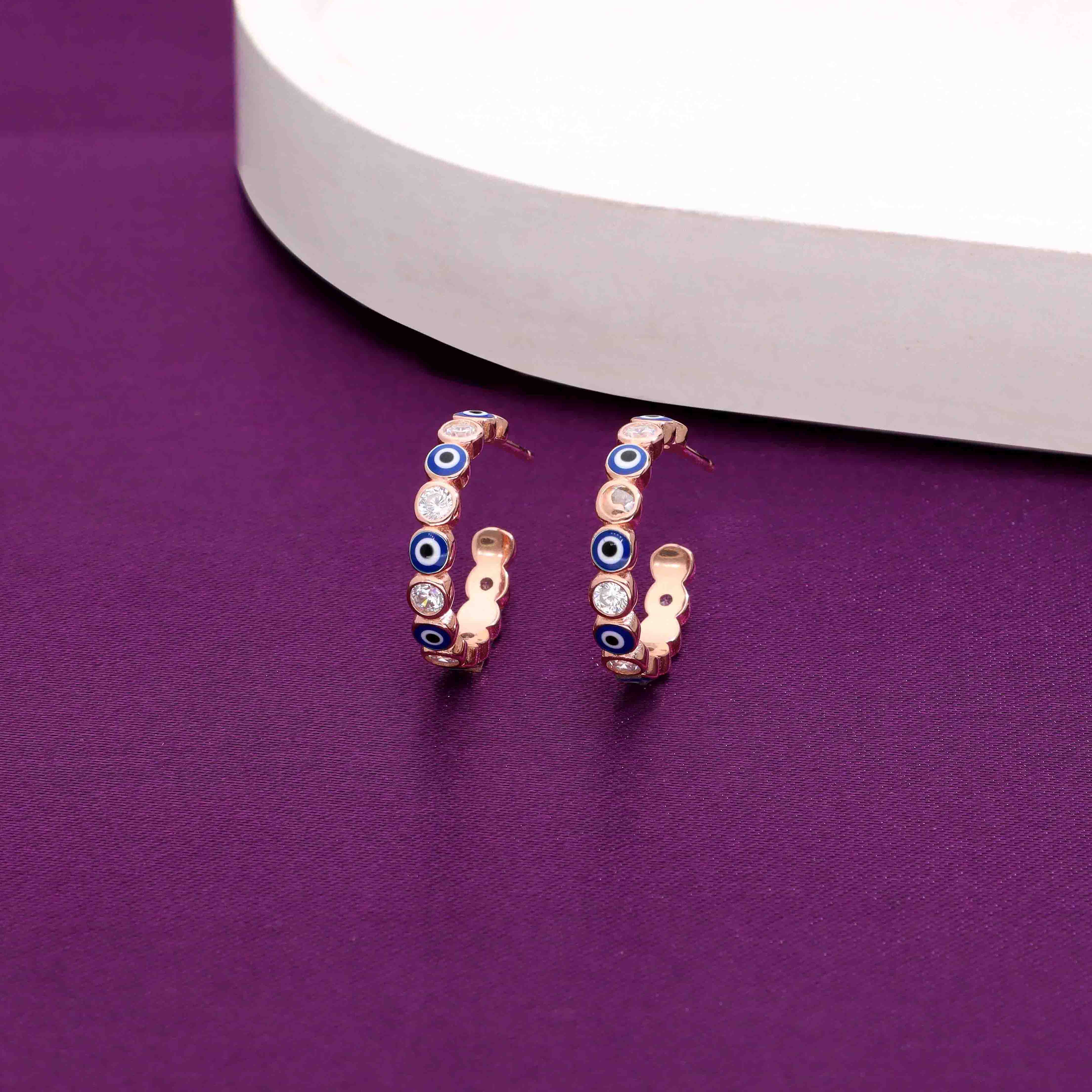 Evil Eye Sparkle Silver Hoop Earrings - Image 8