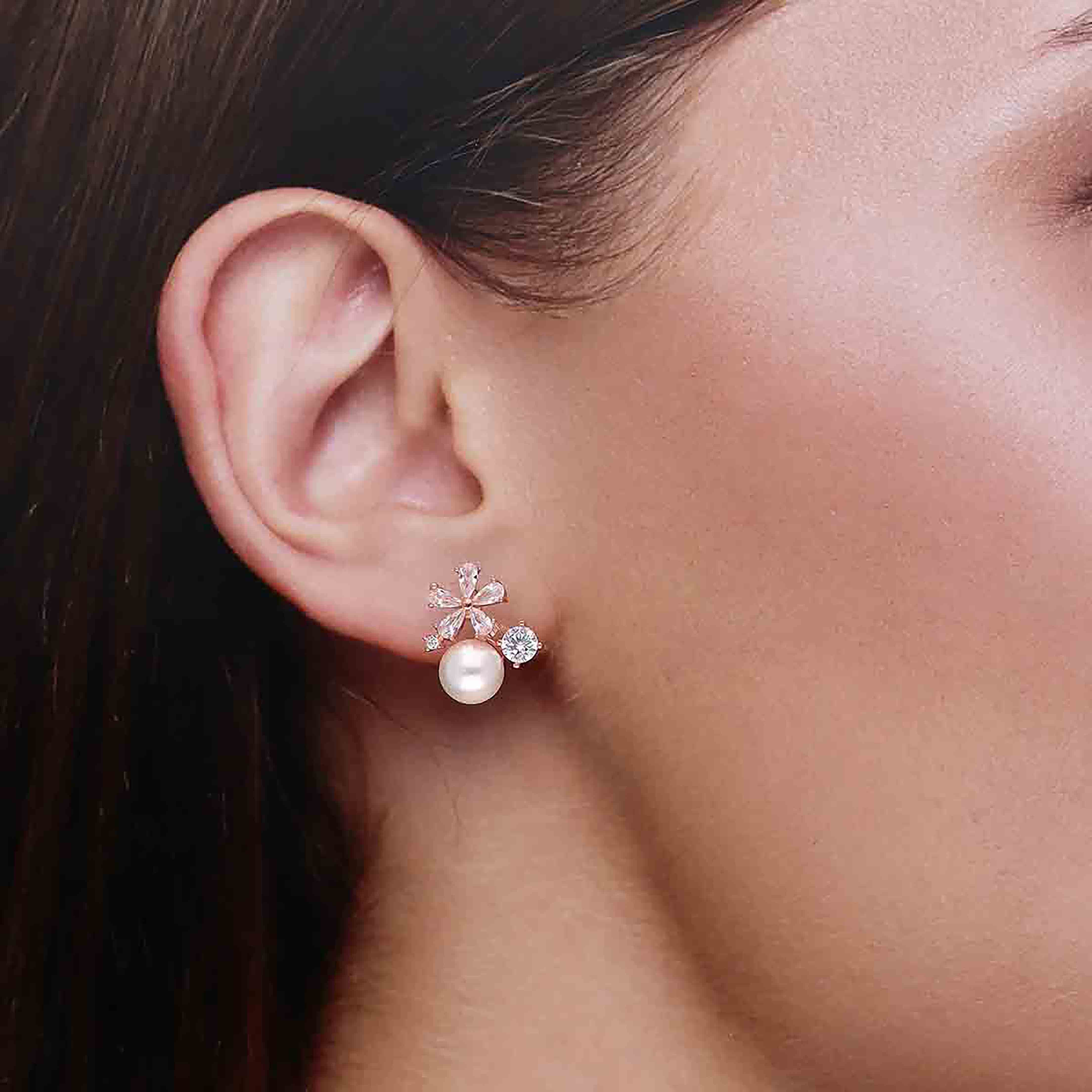 Sterling Silver Solitaire Floral Pearl Earring - Image 4