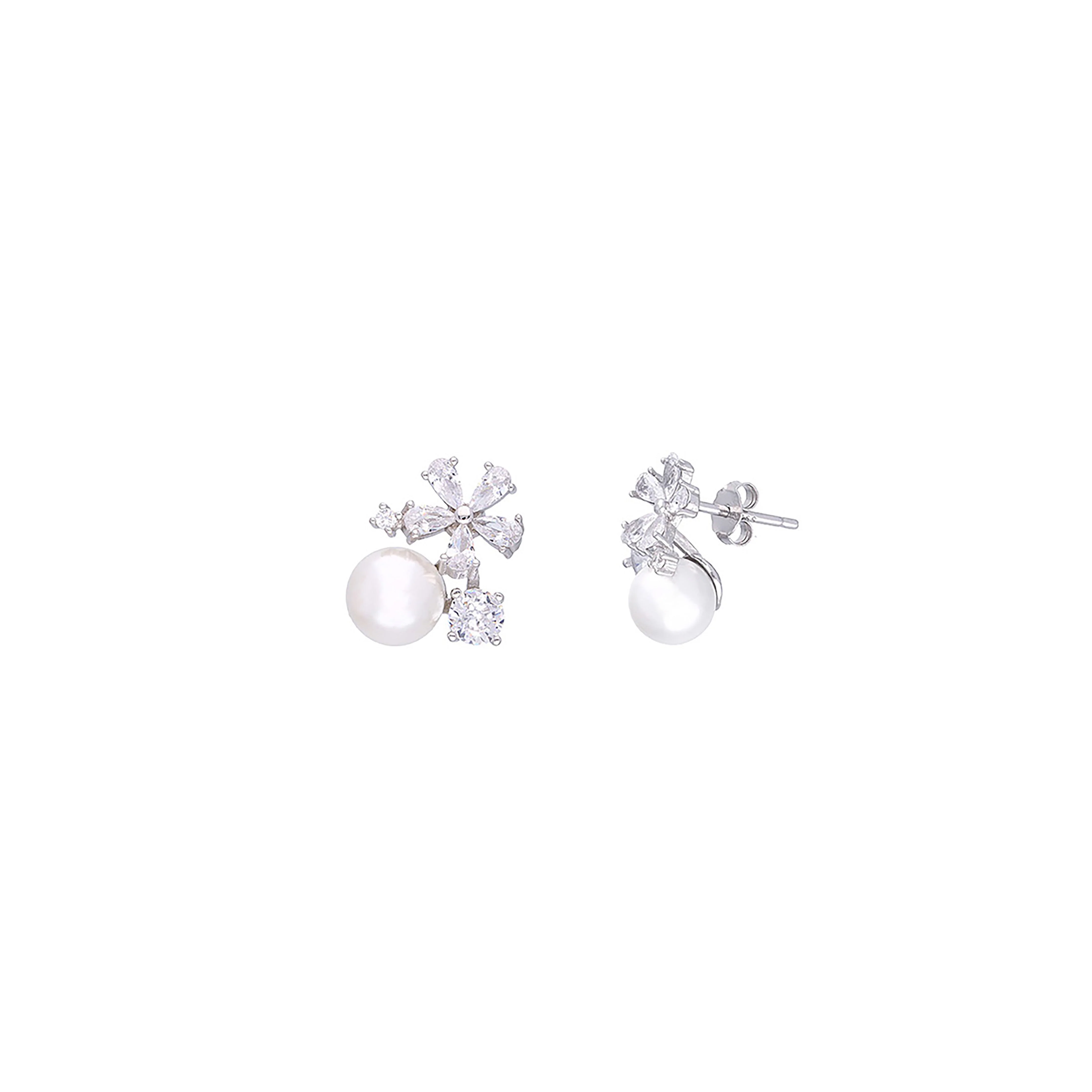 Sterling Silver Solitaire Floral Pearl Earring - Image 5