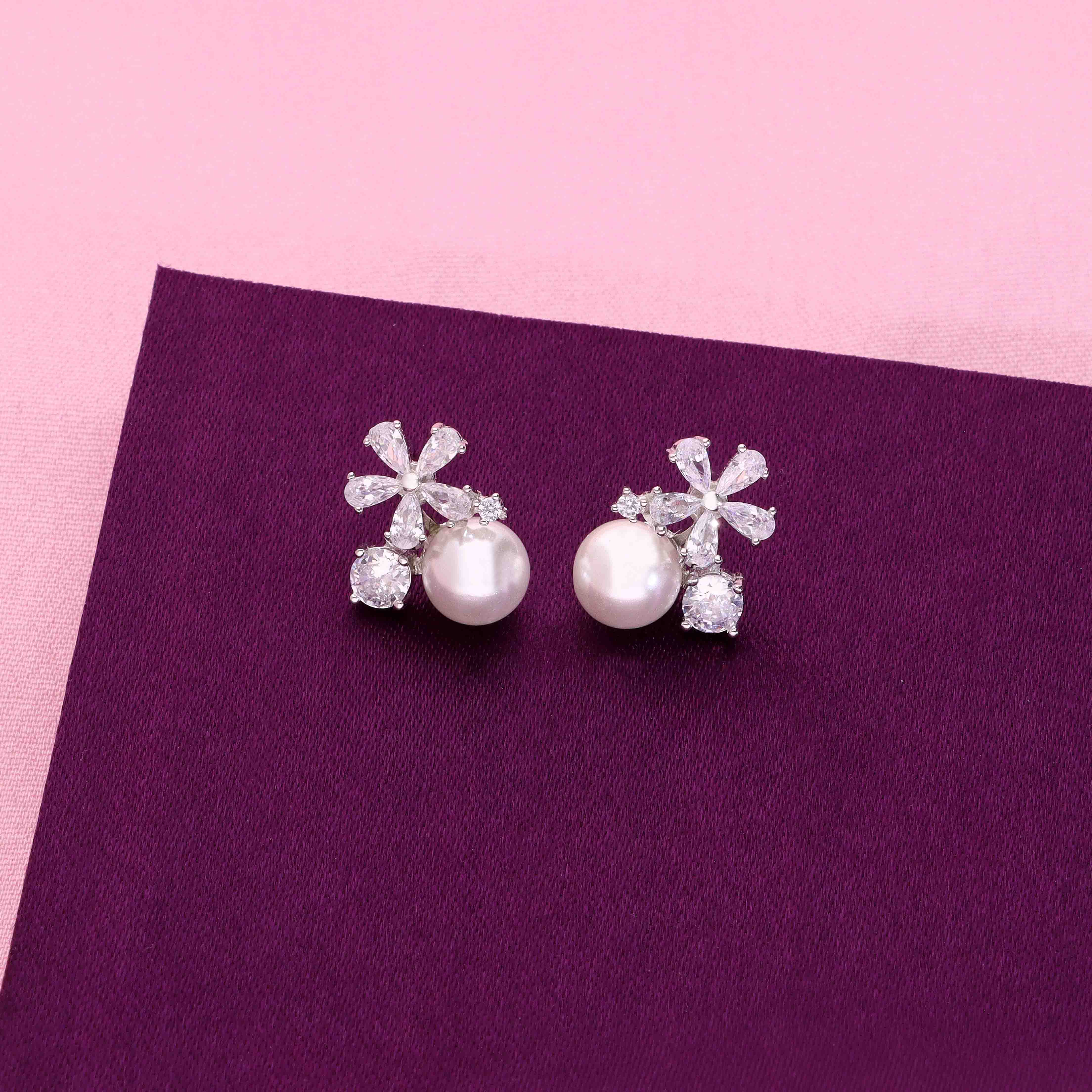 Sterling Silver Solitaire Floral Pearl Earring - Image 7