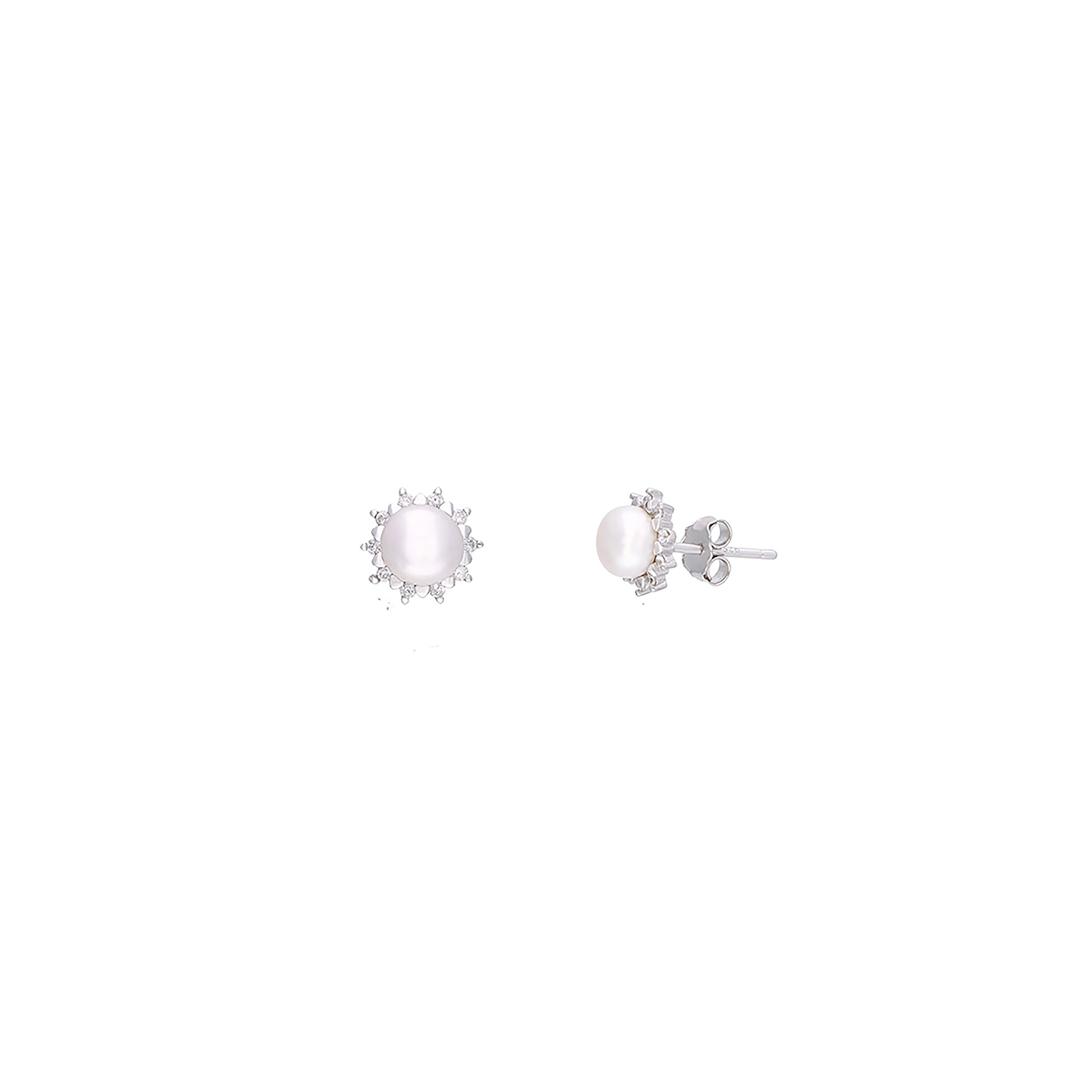 Sterling Silver White Casual Zircon Studded Pearl Earrings - Image 3