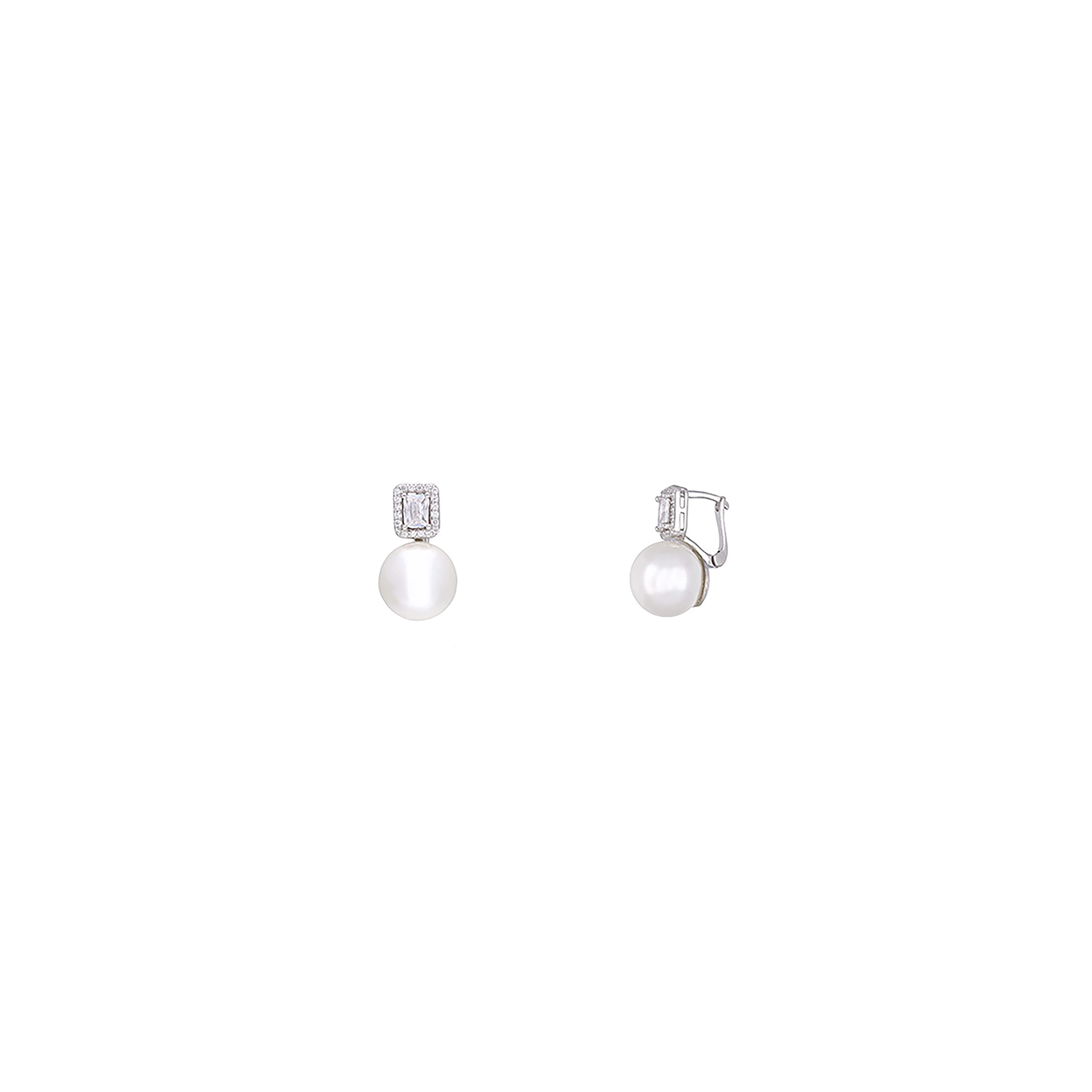 Sterling Silver Classic Square Solitaire with Pearl Drop Earrings - Image 5