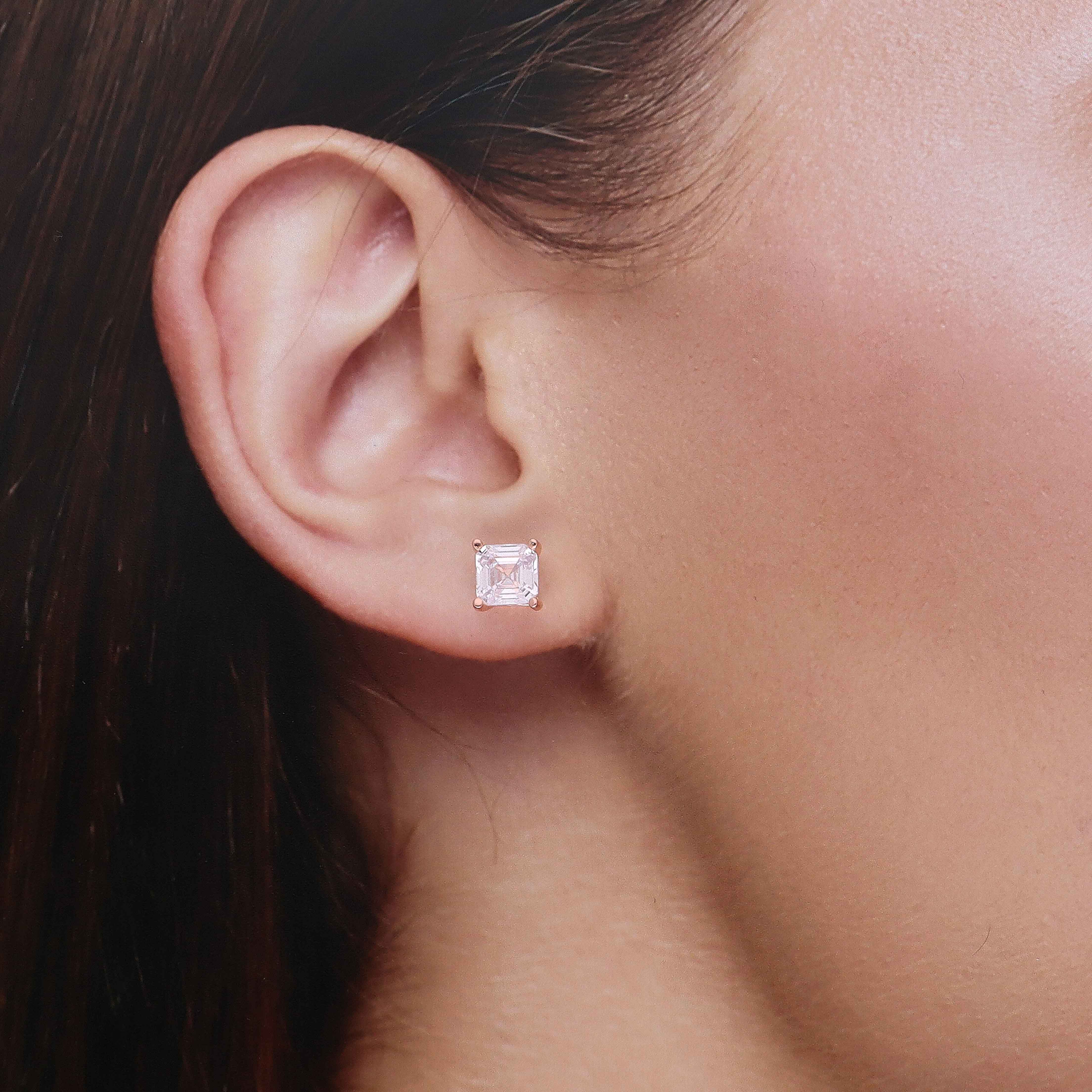 Square Solitaire Stud Earrings - Image 4