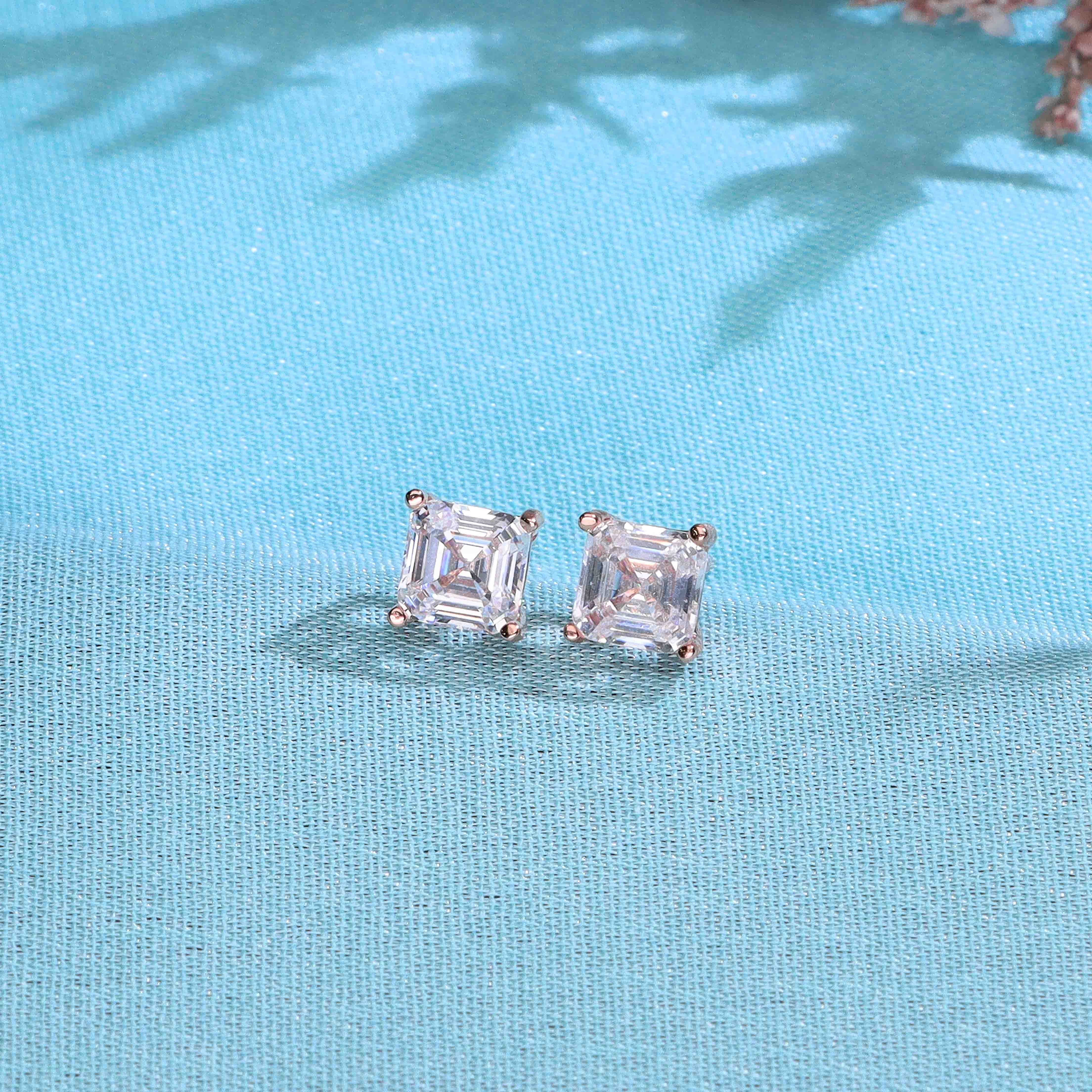 Square Cut Solitaire Stud Earrings - Image 2