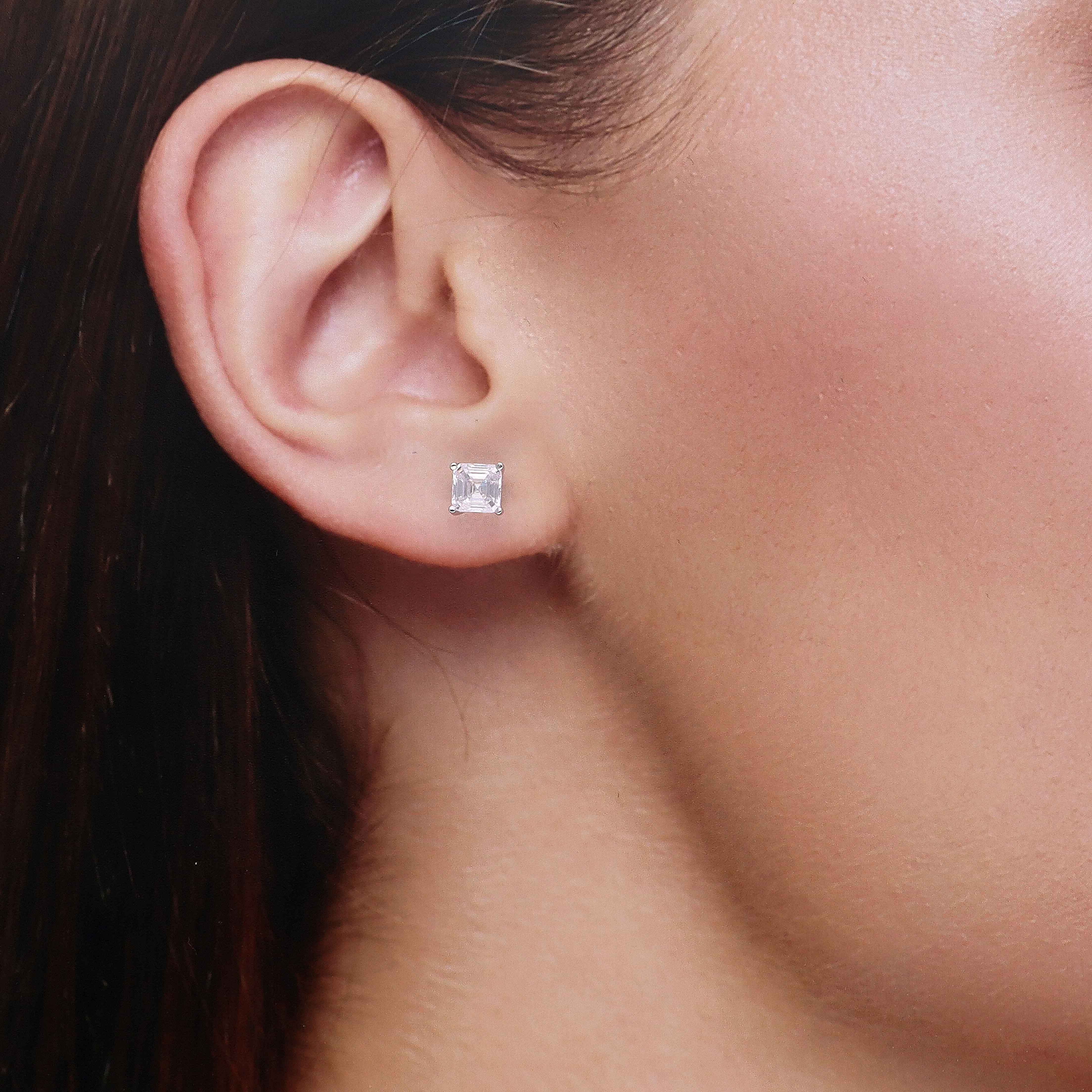 Square Cut Solitaire Stud Earrings - Image 3