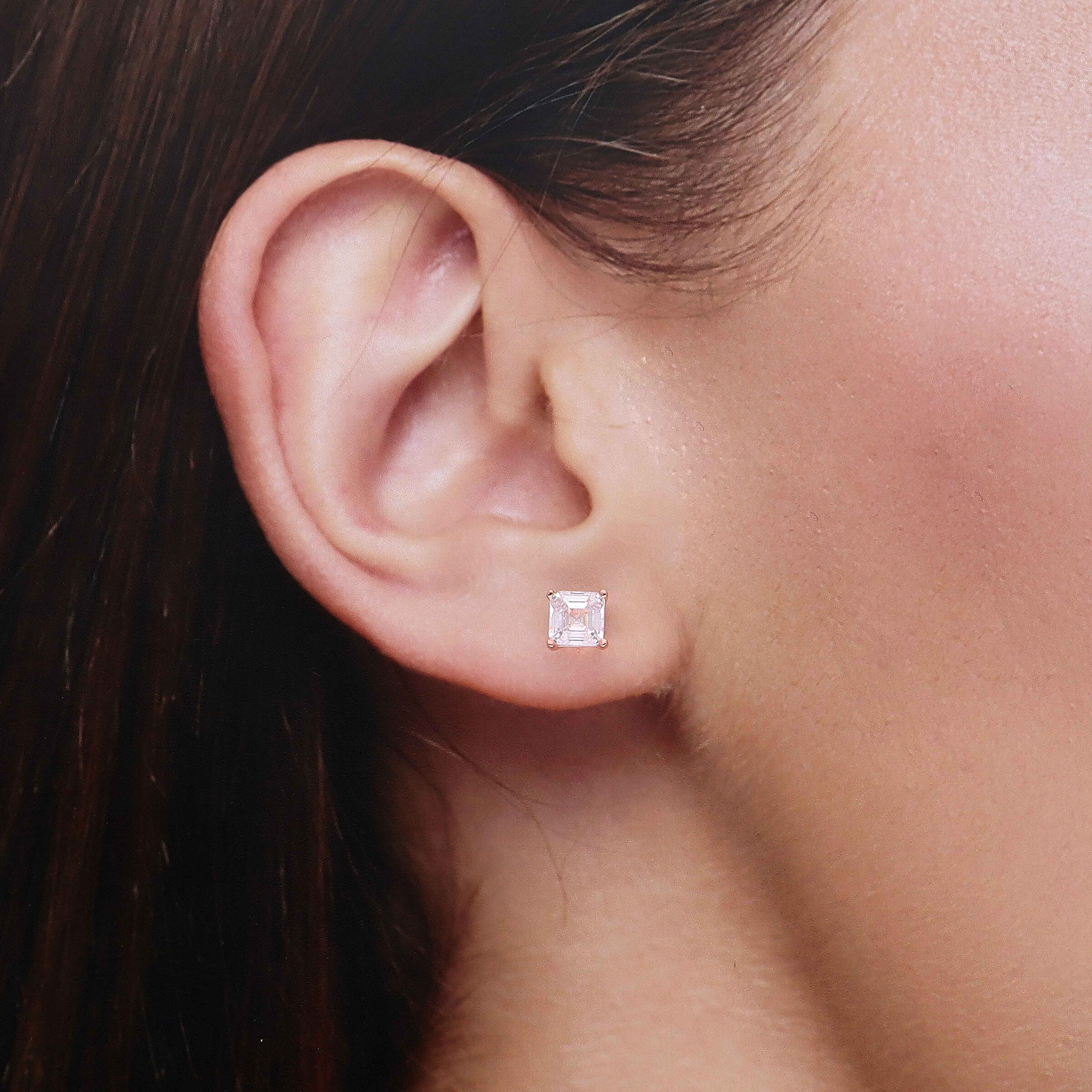 Square Cut Solitaire Stud Earrings - Image 4