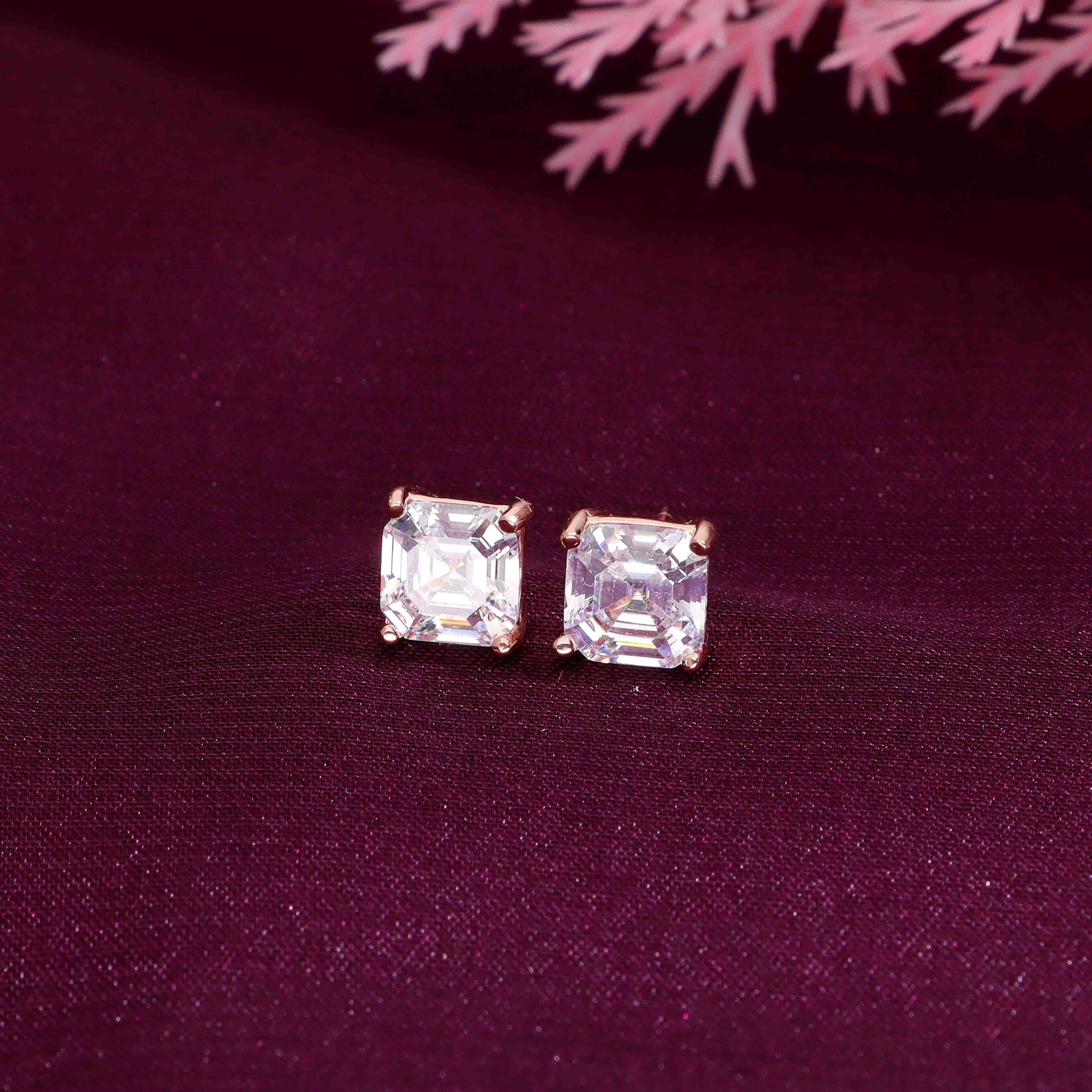 Big Square Solitaire Stud Earrings - Image 2