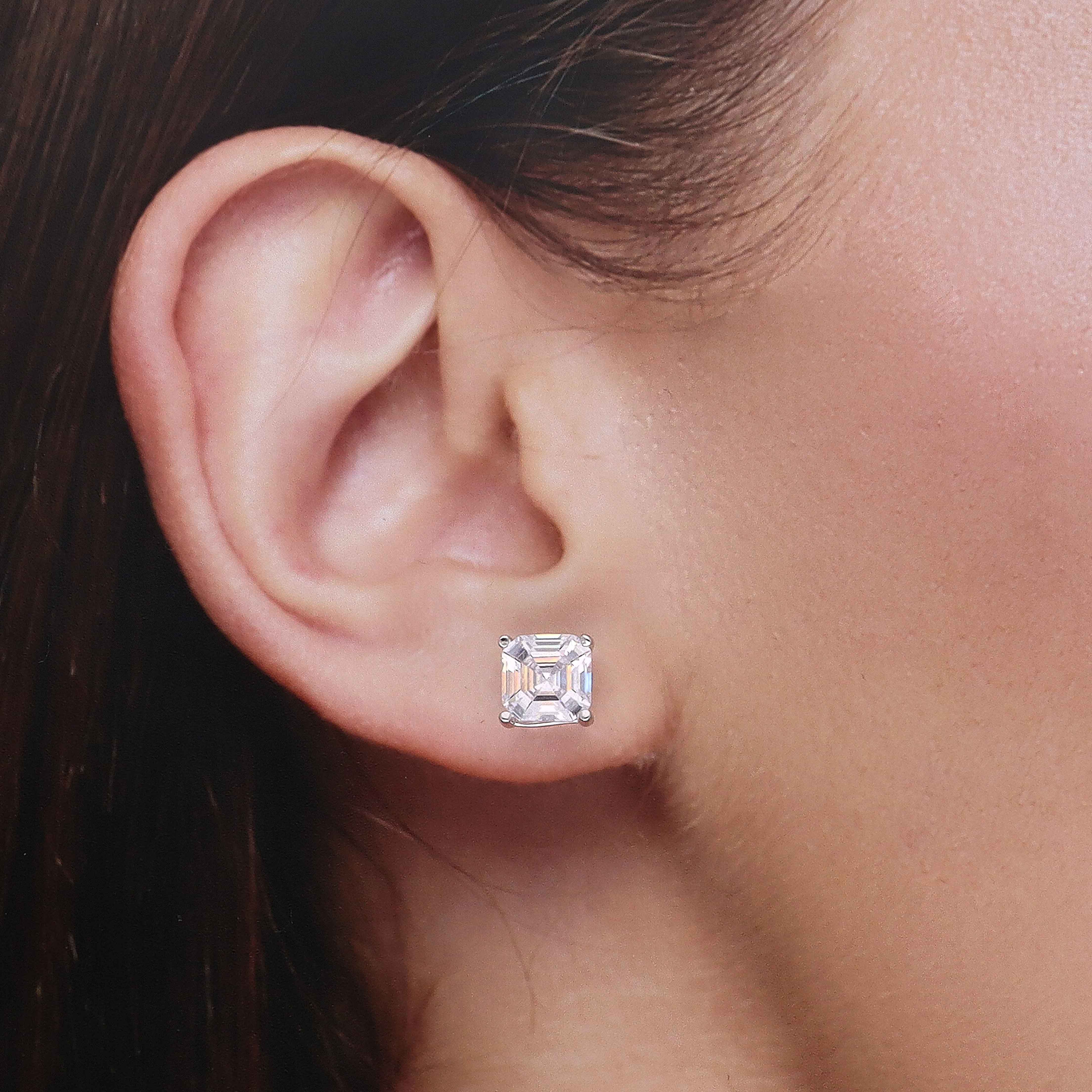Big Square Solitaire Stud Earrings - Image 3