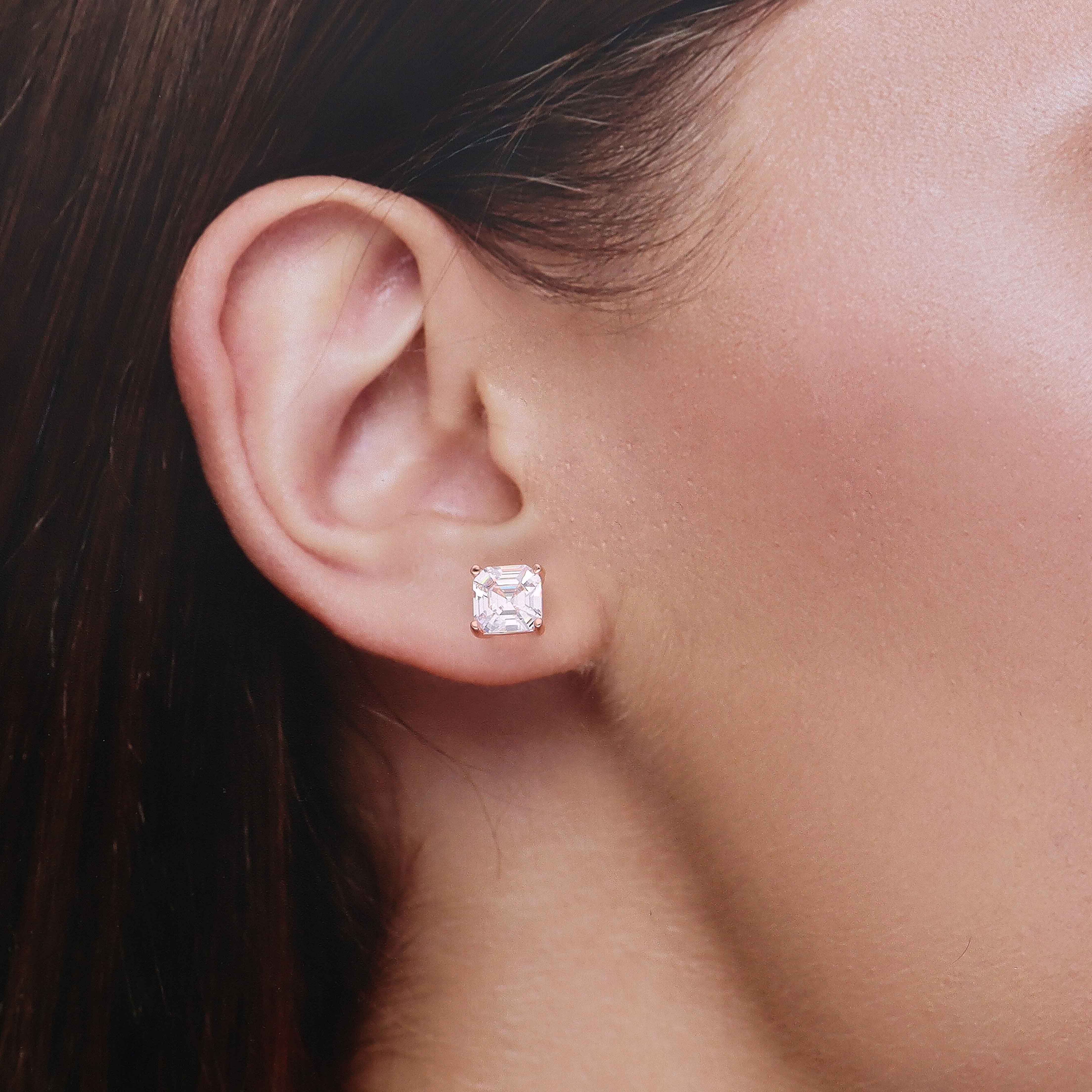 Big Square Solitaire Stud Earrings - Image 4