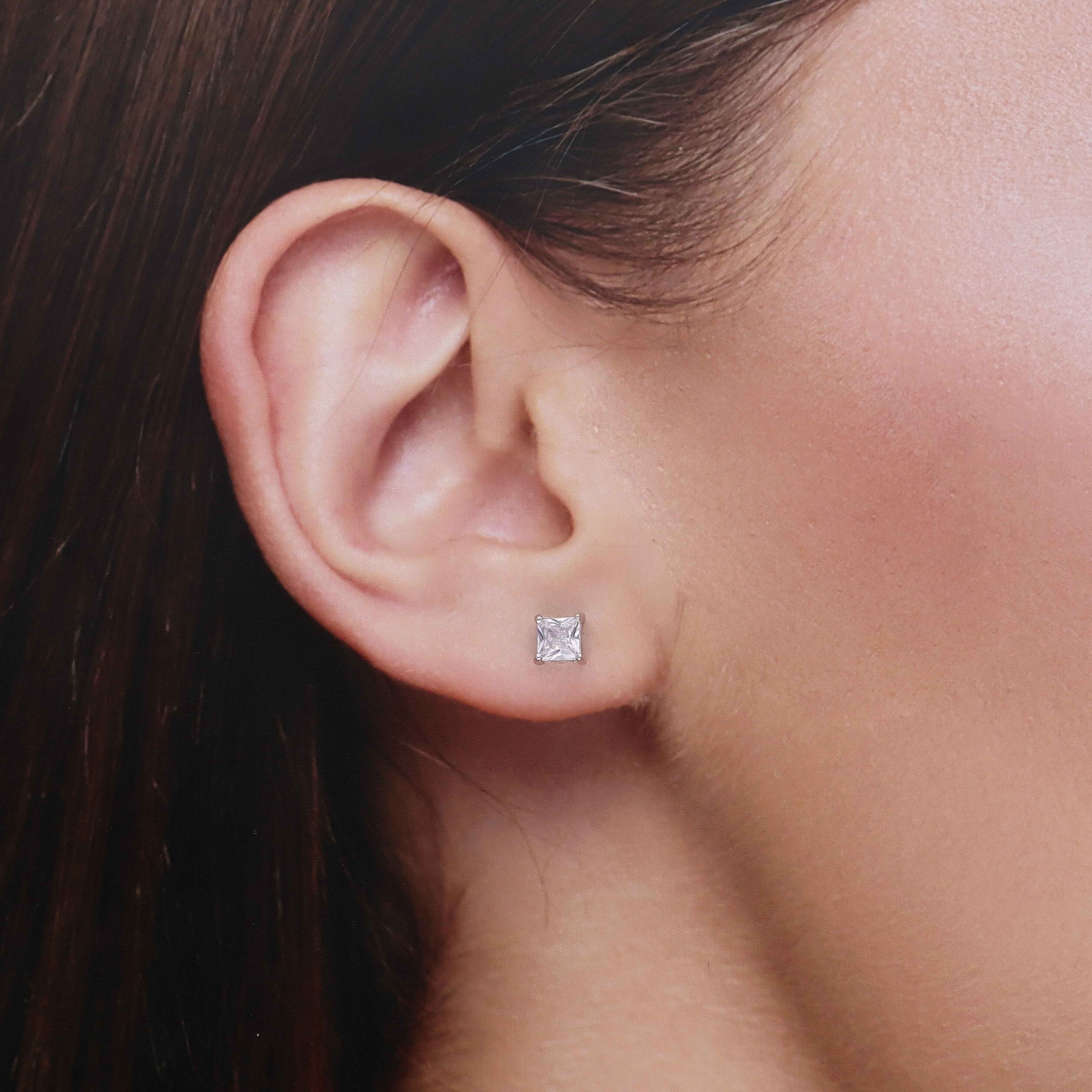 Small Square Solitaire Stud Earrings - Image 3