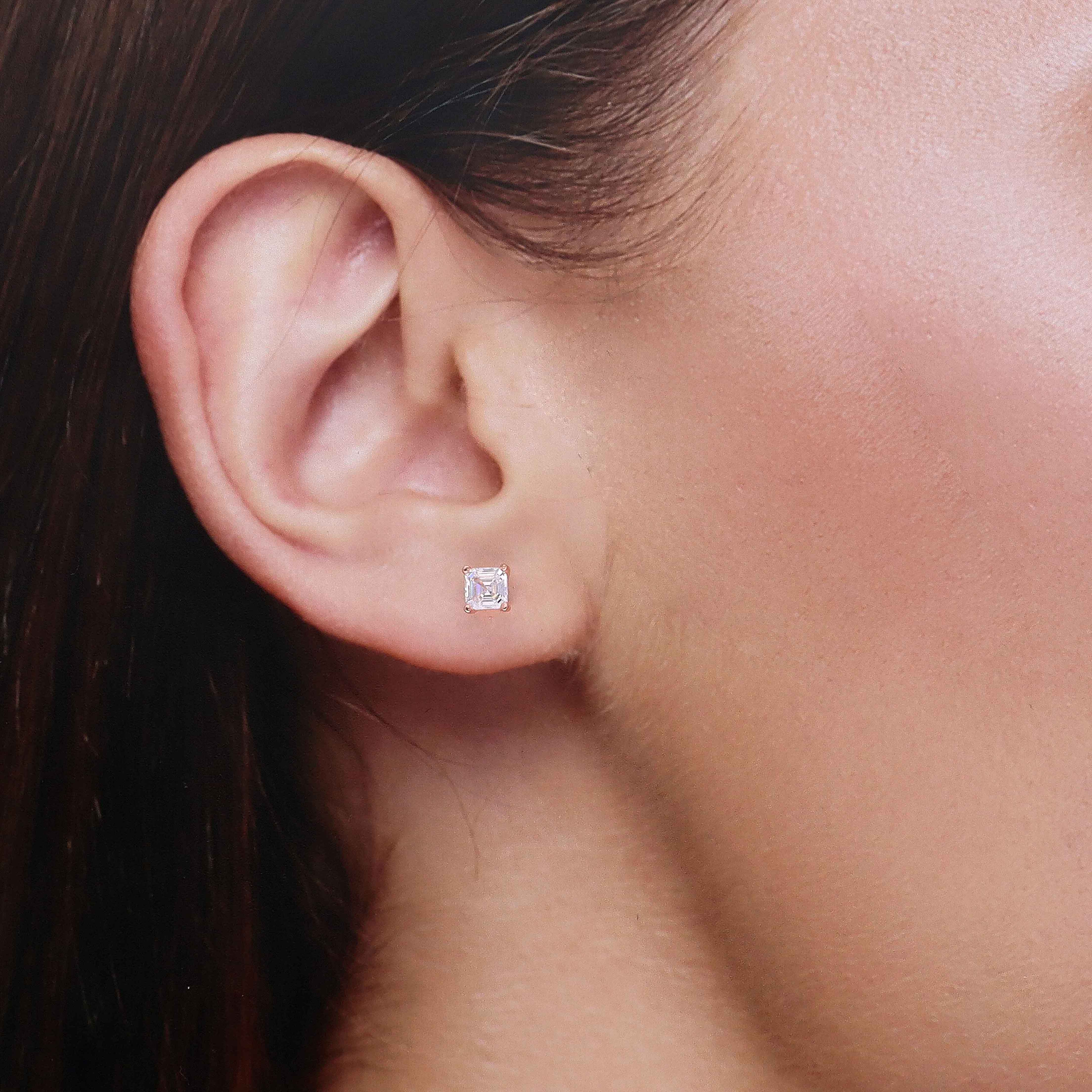 Small Square Solitaire Stud Earrings - Image 4
