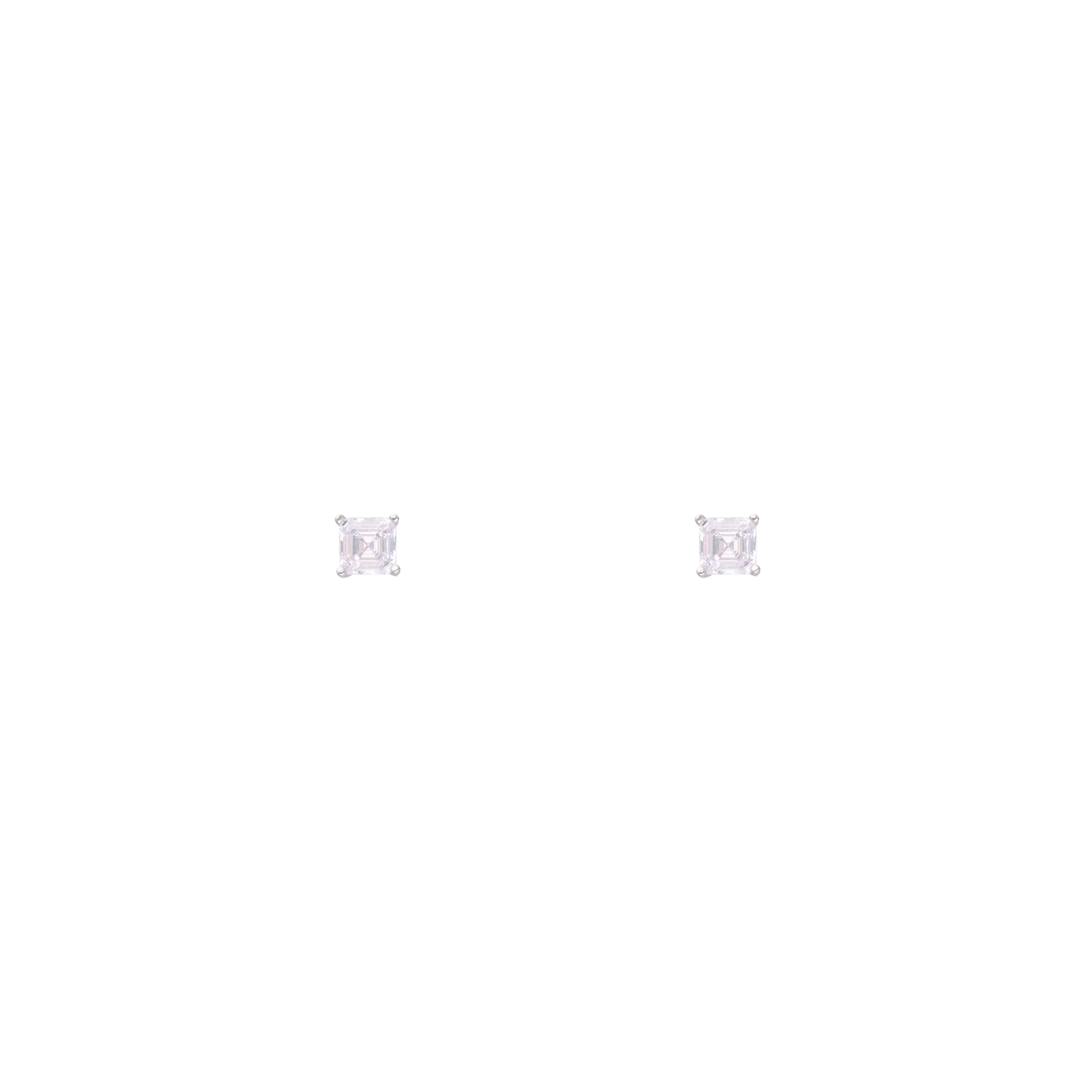 Small Square Solitaire Stud Earrings - Image 5