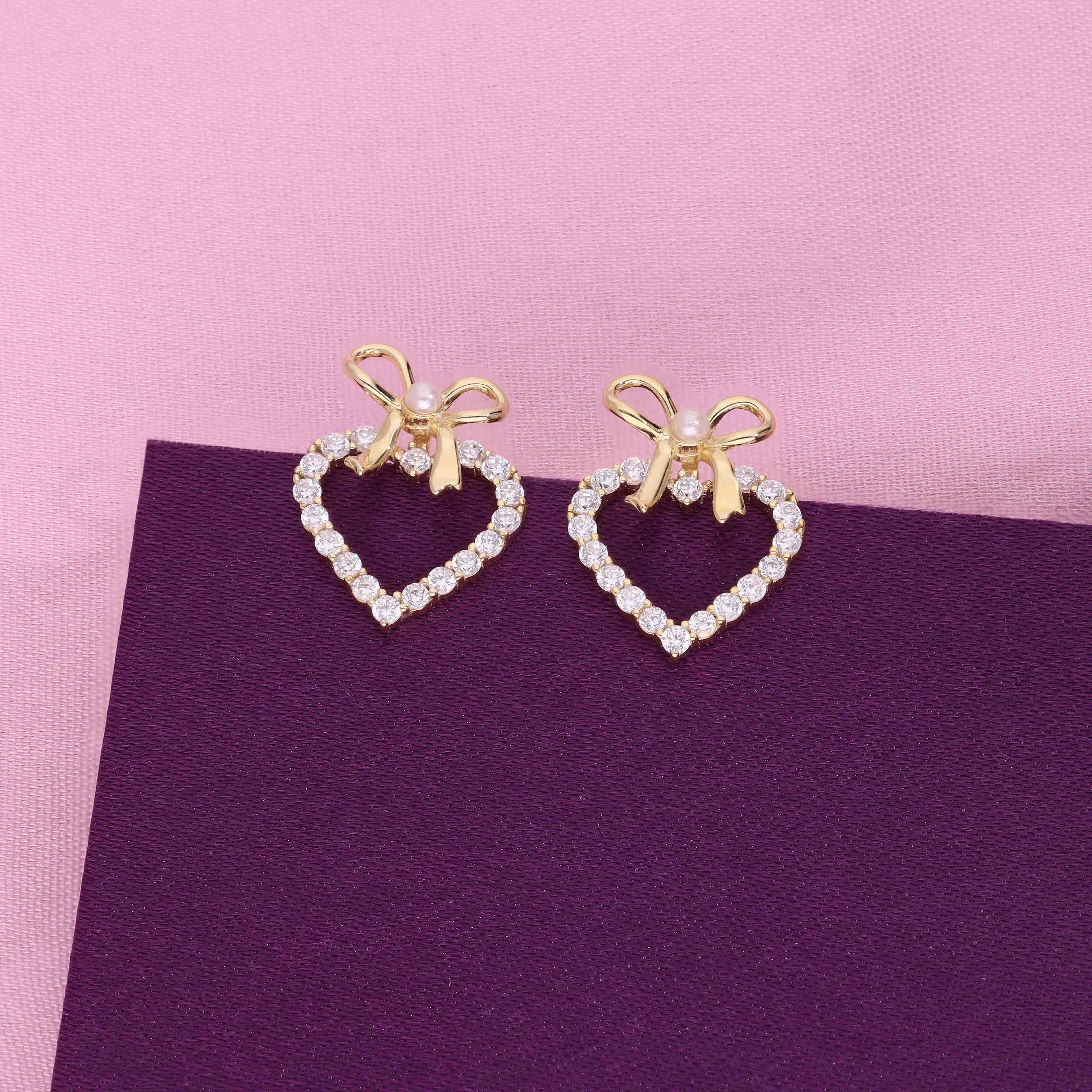 Sterling Silver Mimalistic Heart Bow Stud Earringd - Image 2