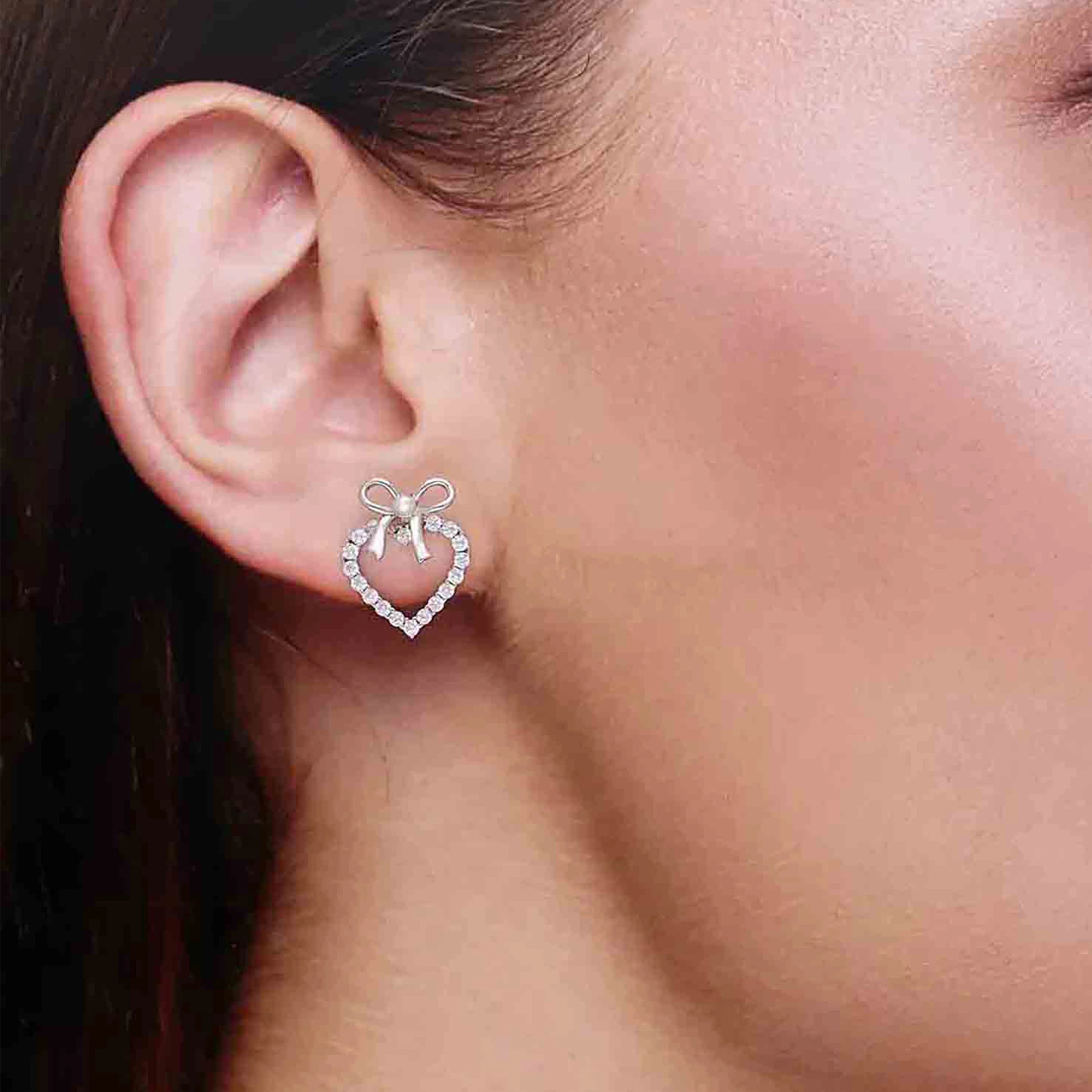 Sterling Silver Mimalistic Heart Bow Stud Earringd - Image 3