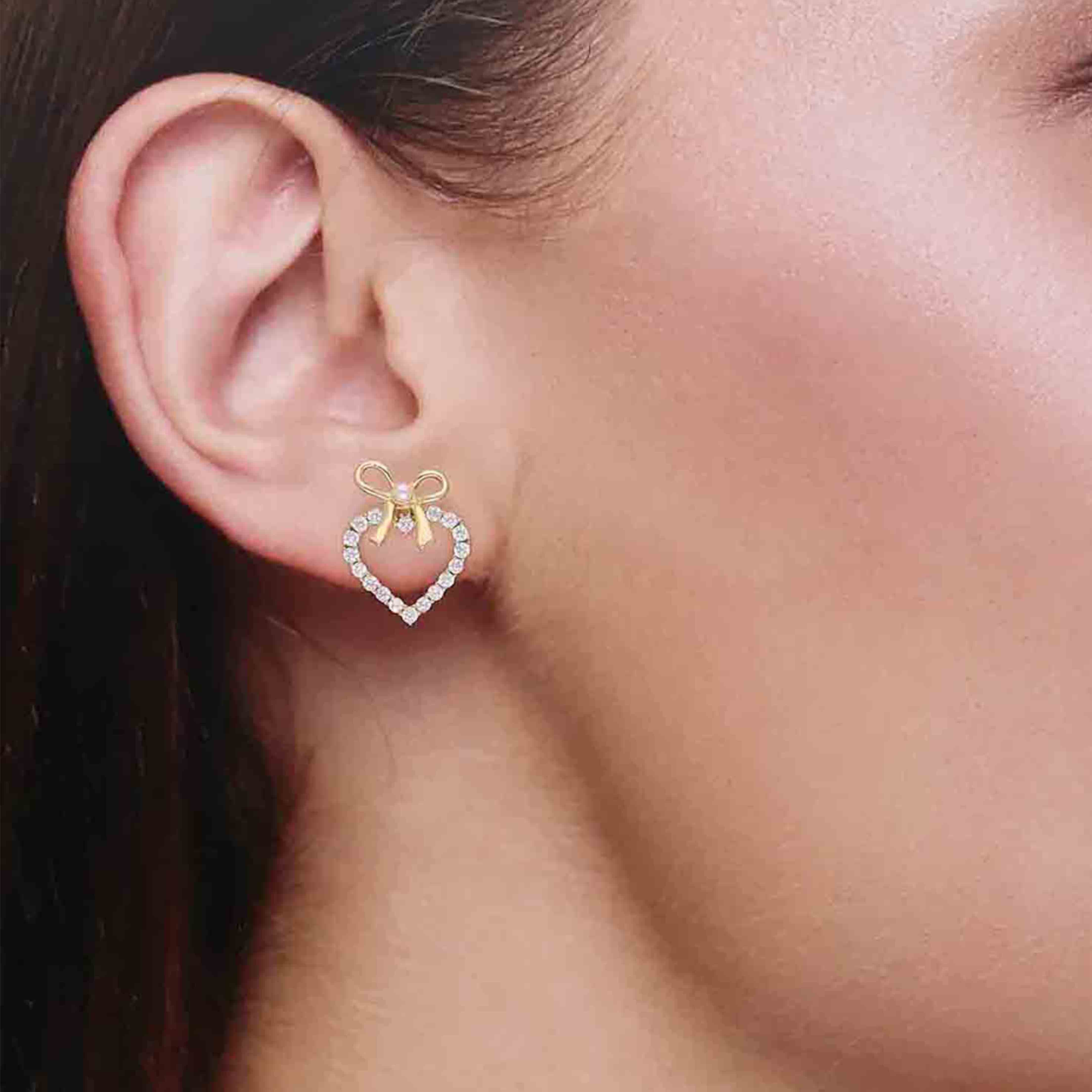 Sterling Silver Mimalistic Heart Bow Stud Earringd - Image 4