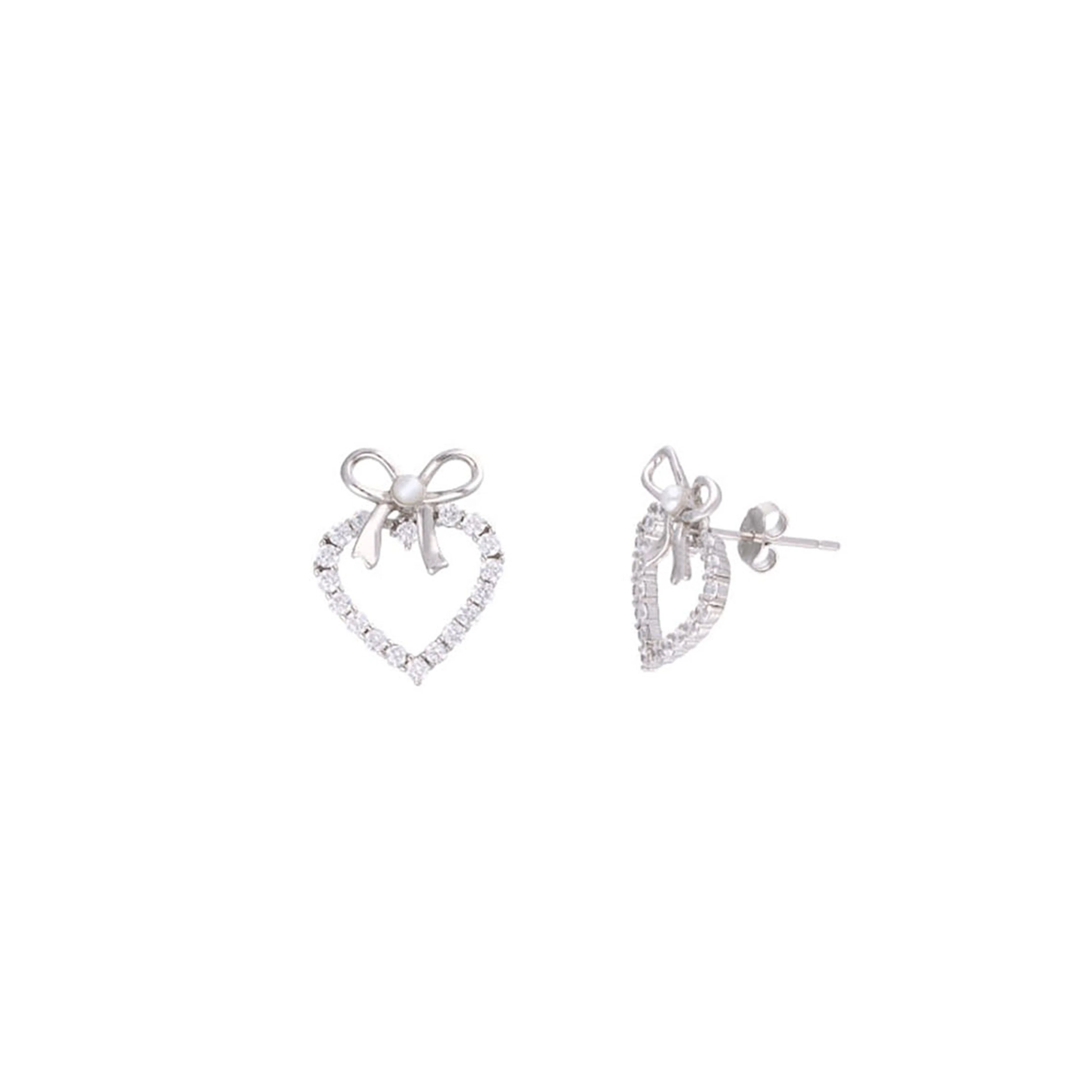 Sterling Silver Mimalistic Heart Bow Stud Earringd - Image 5