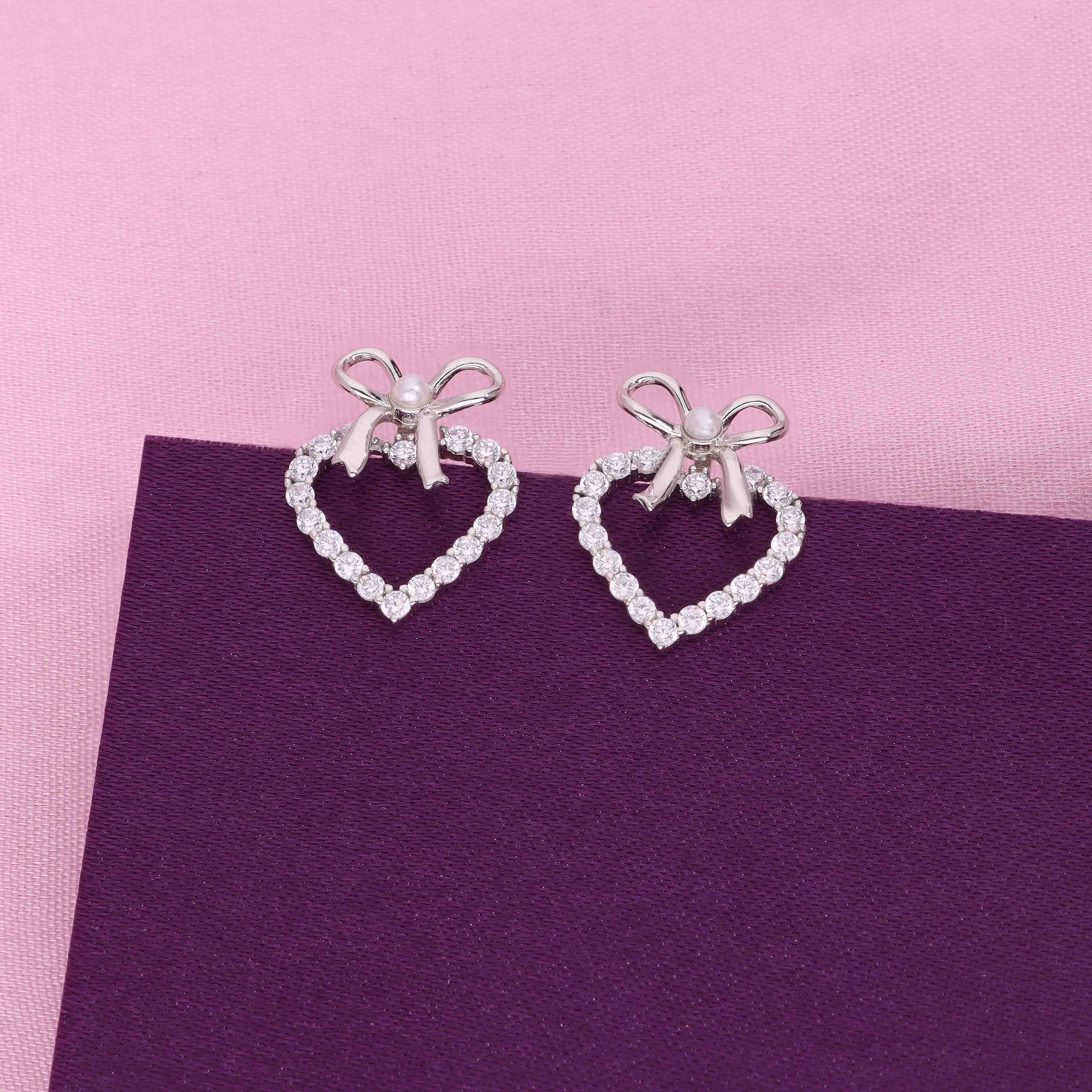 Sterling Silver Mimalistic Heart Bow Stud Earringd - Image 7