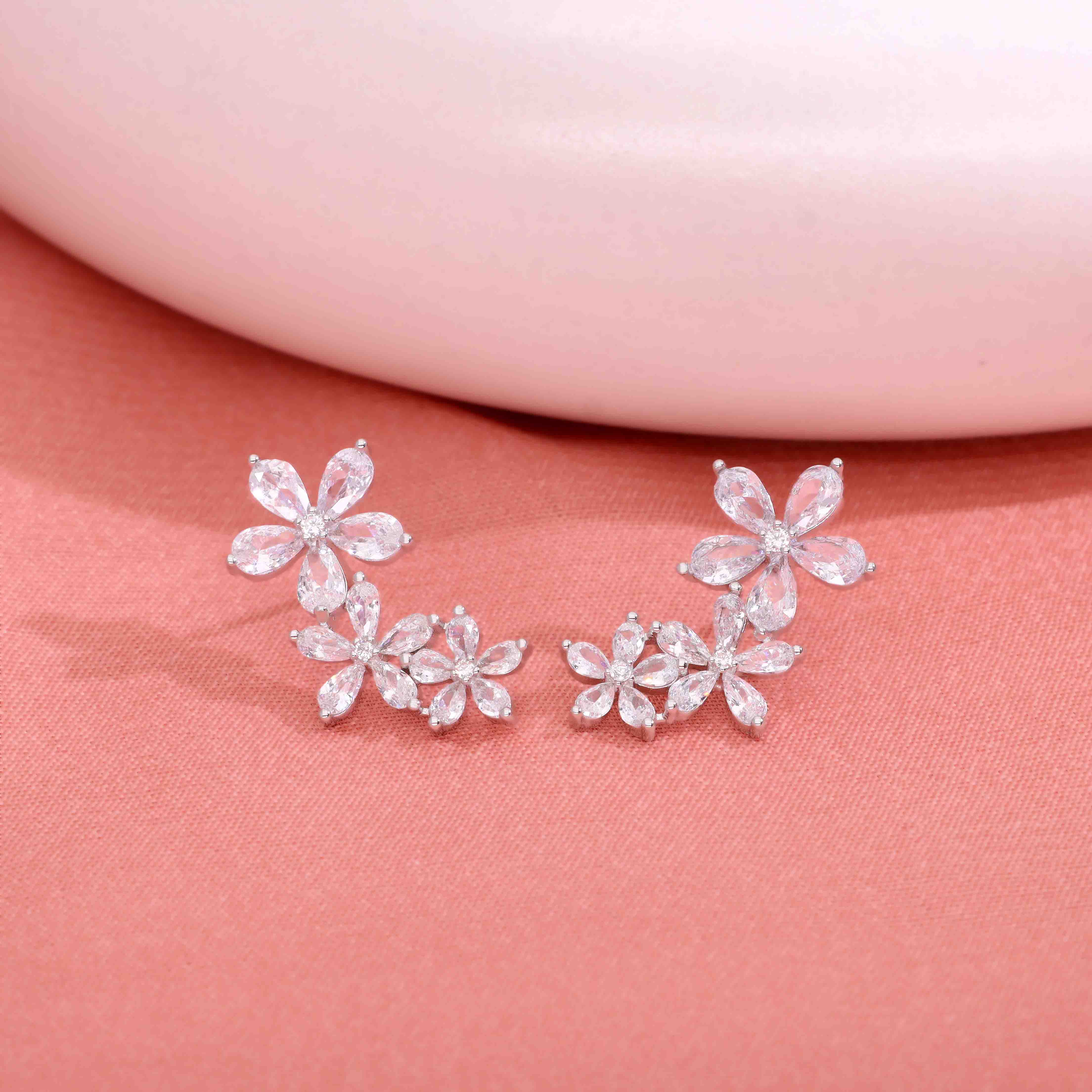 Sterling Silver Chic Floral Stud Earrings - Image 7