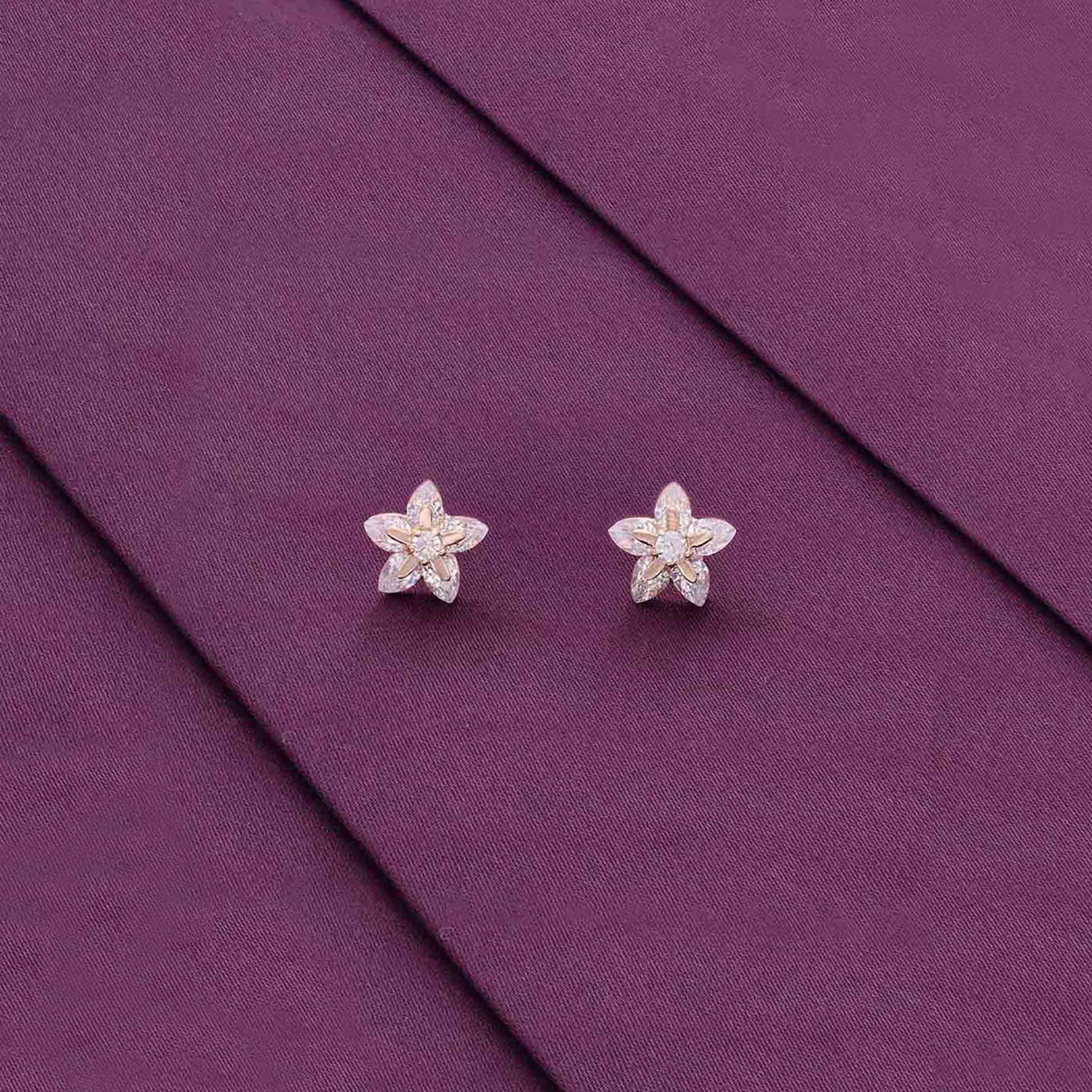 Sterling Silver Solitaire Floral Stud Earrings - Image 2
