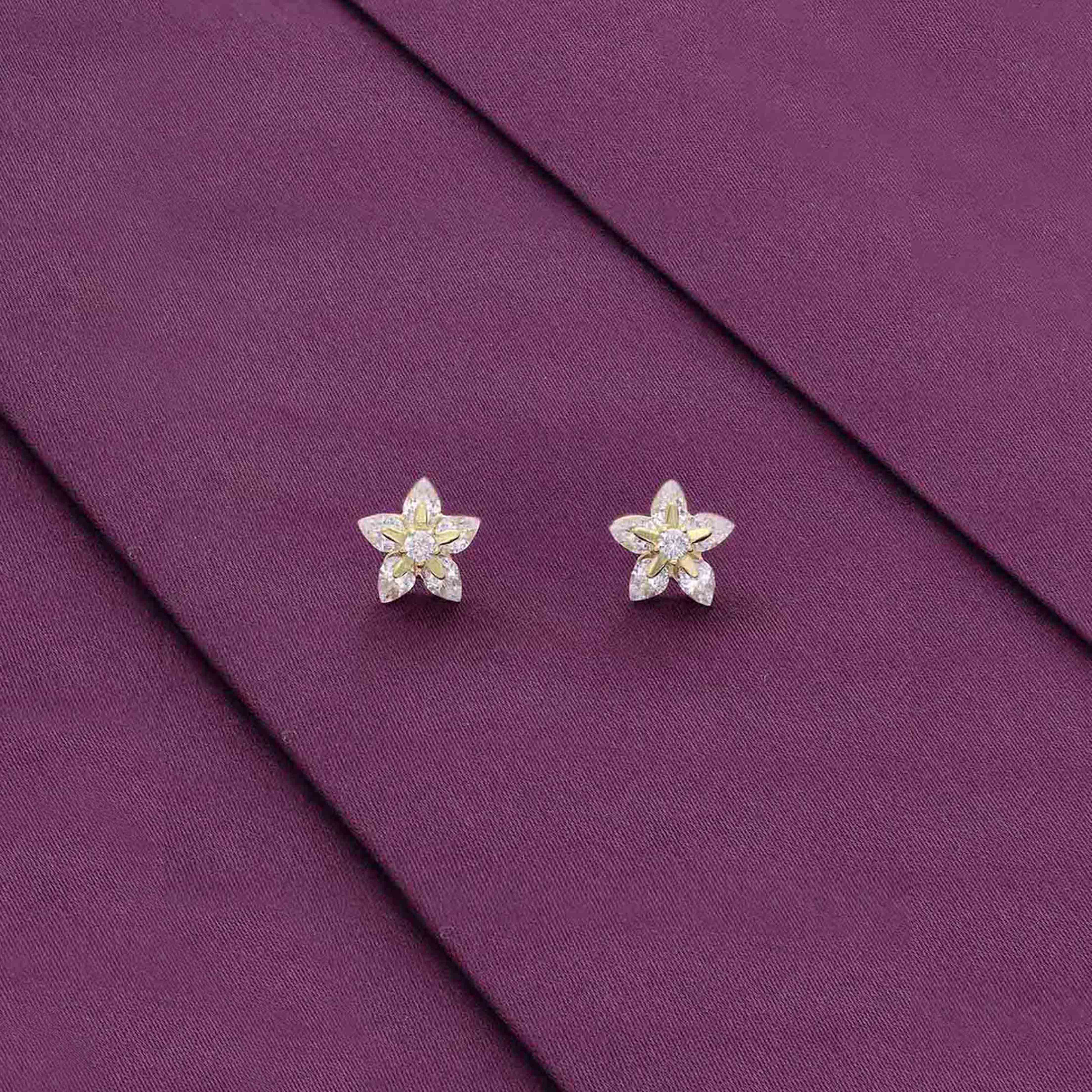 Sterling Silver Solitaire Floral Stud Earrings - Image 3