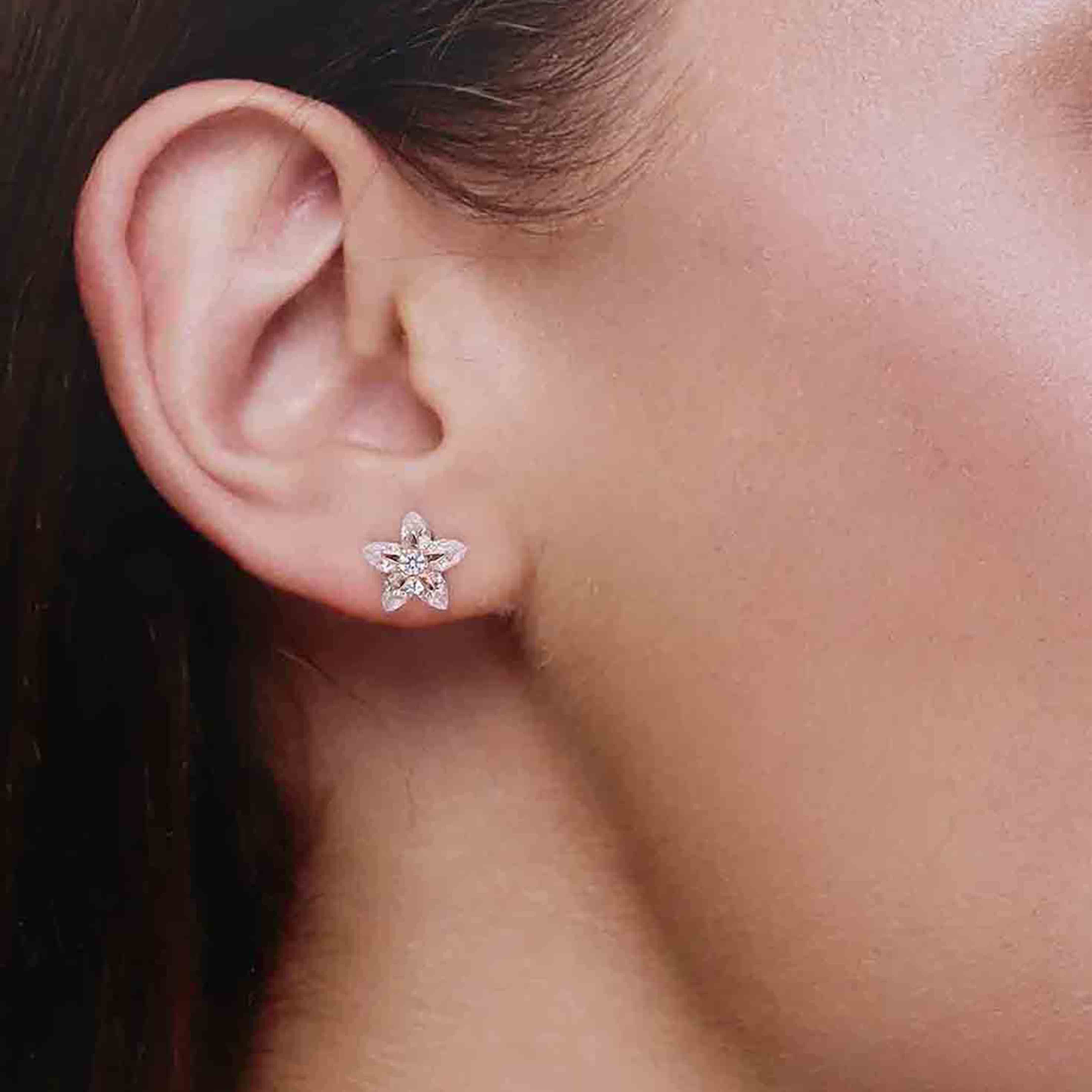 Sterling Silver Solitaire Floral Stud Earrings - Image 4