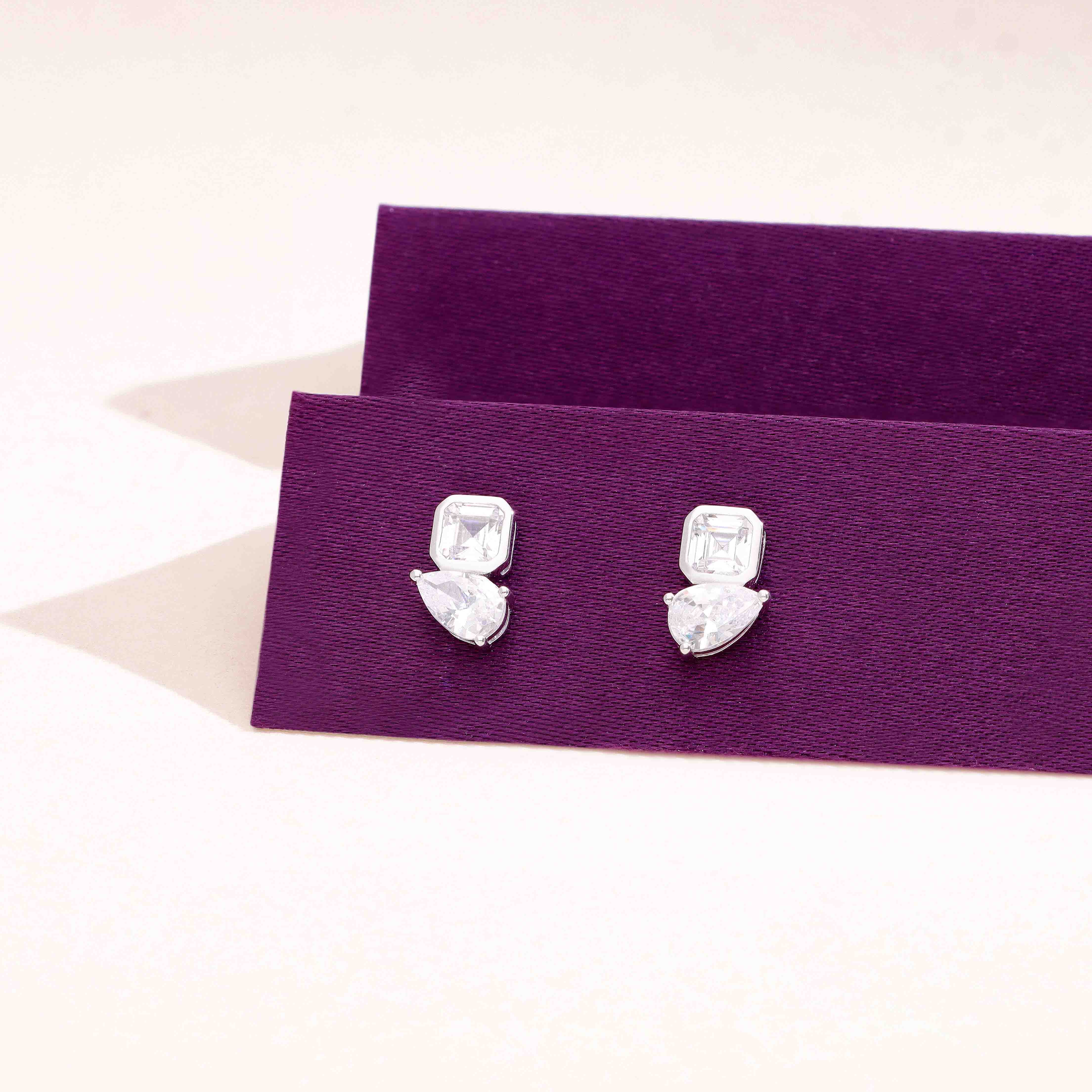 Sterling Silver Elegant Square & Pear-Cut Stud Earrings - Image 10