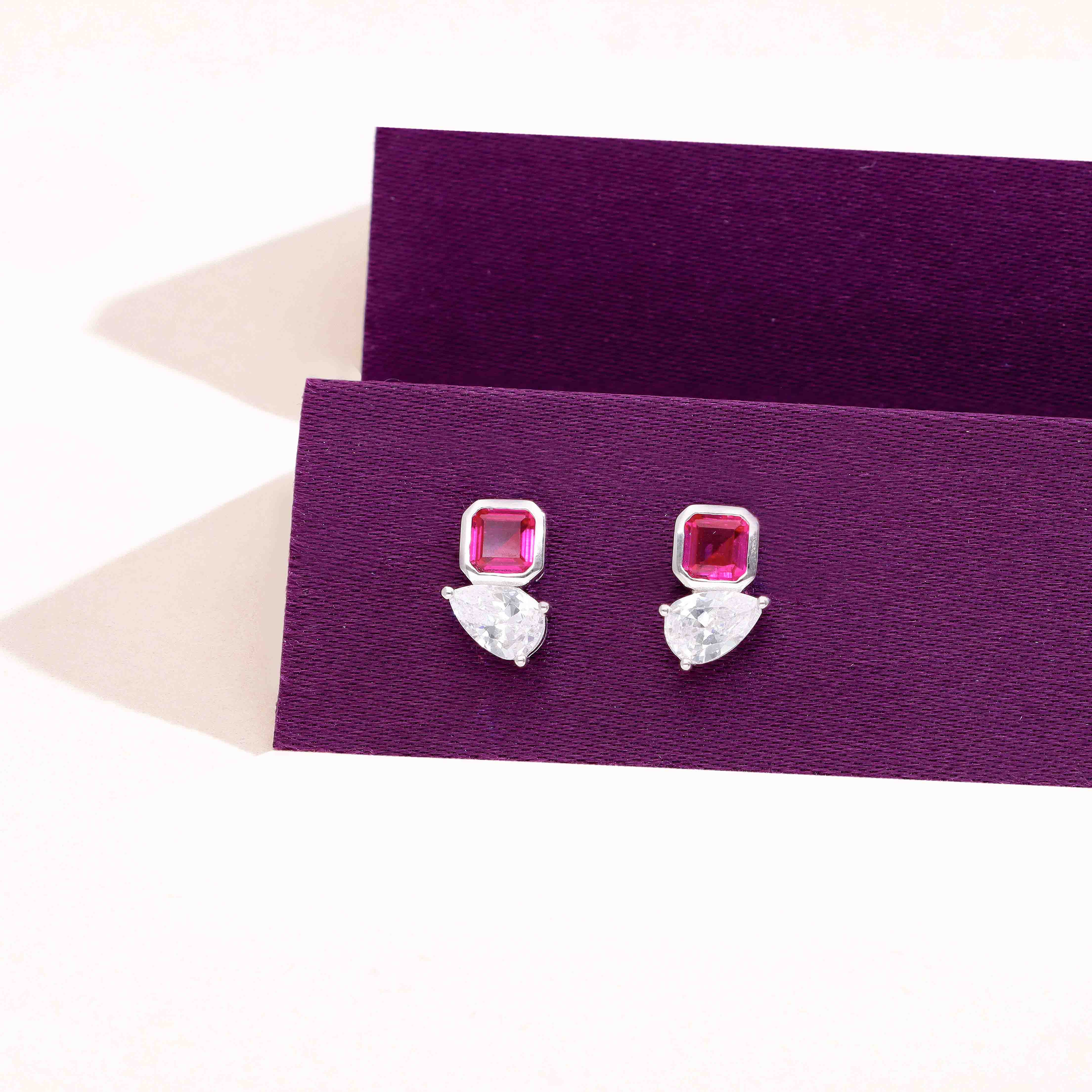 Sterling Silver Elegant Square & Pear-Cut Stud Earrings - Image 12