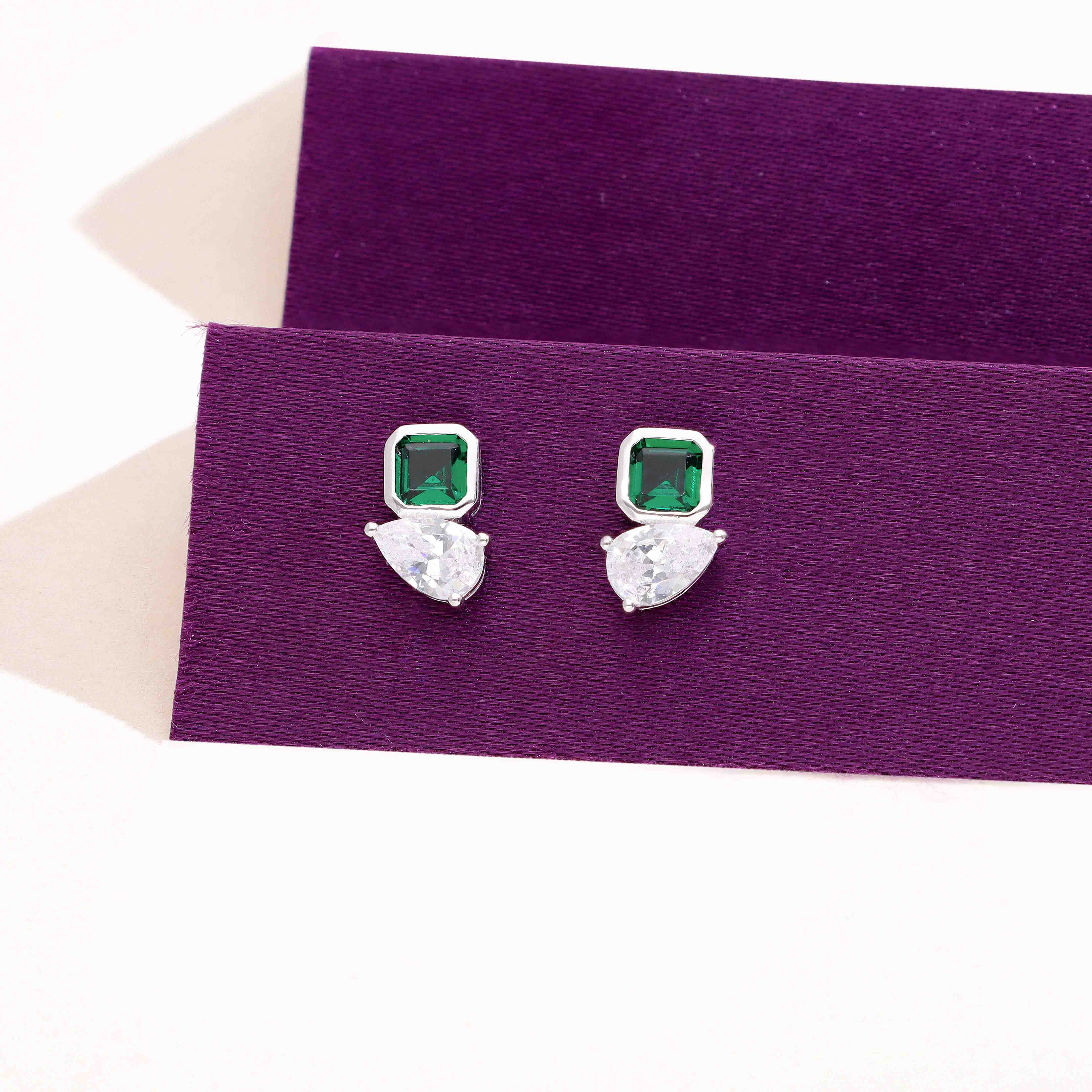 Sterling Silver Elegant Square & Pear-Cut Stud Earrings - Image 14