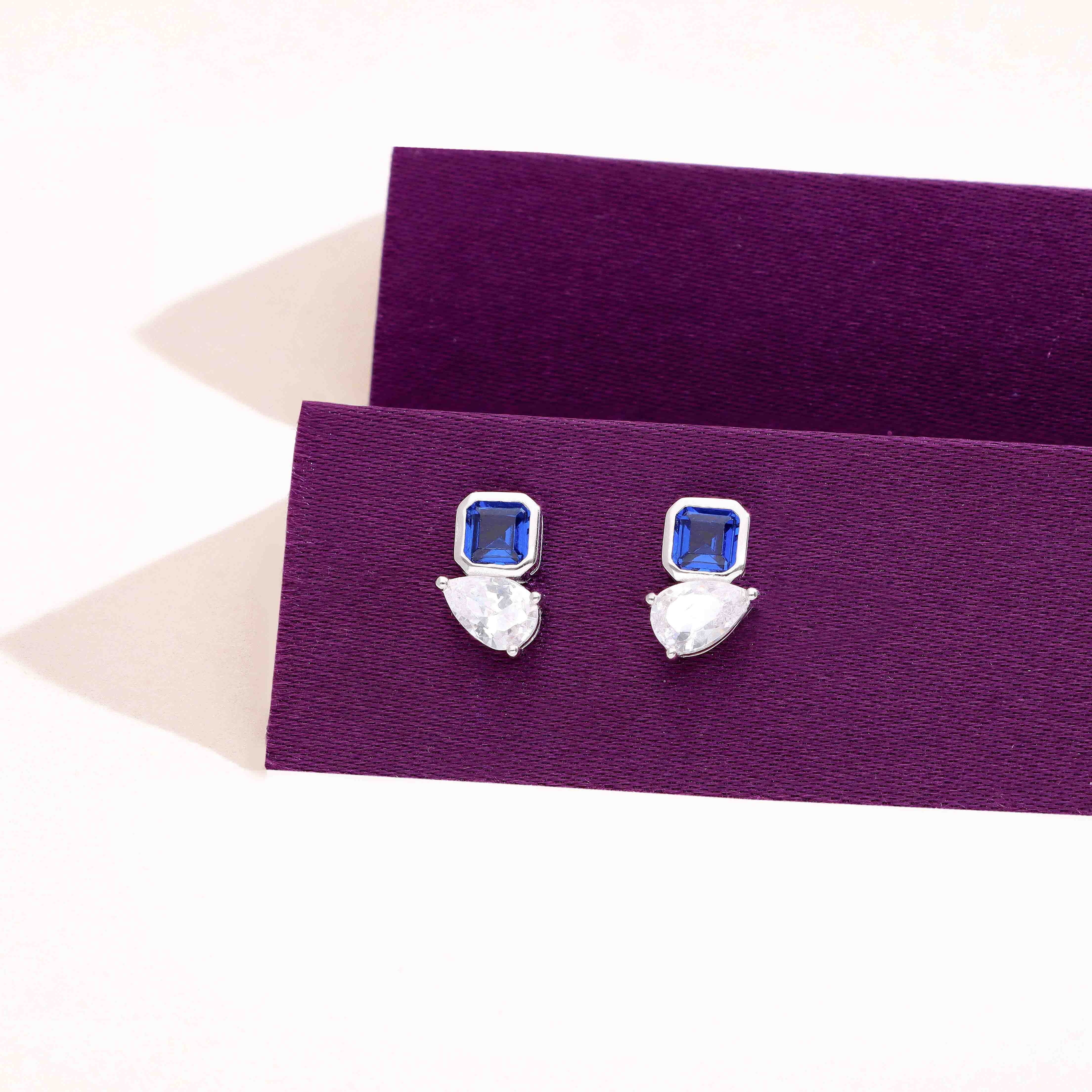 Sterling Silver Elegant Square & Pear-Cut Stud Earrings - Image 4