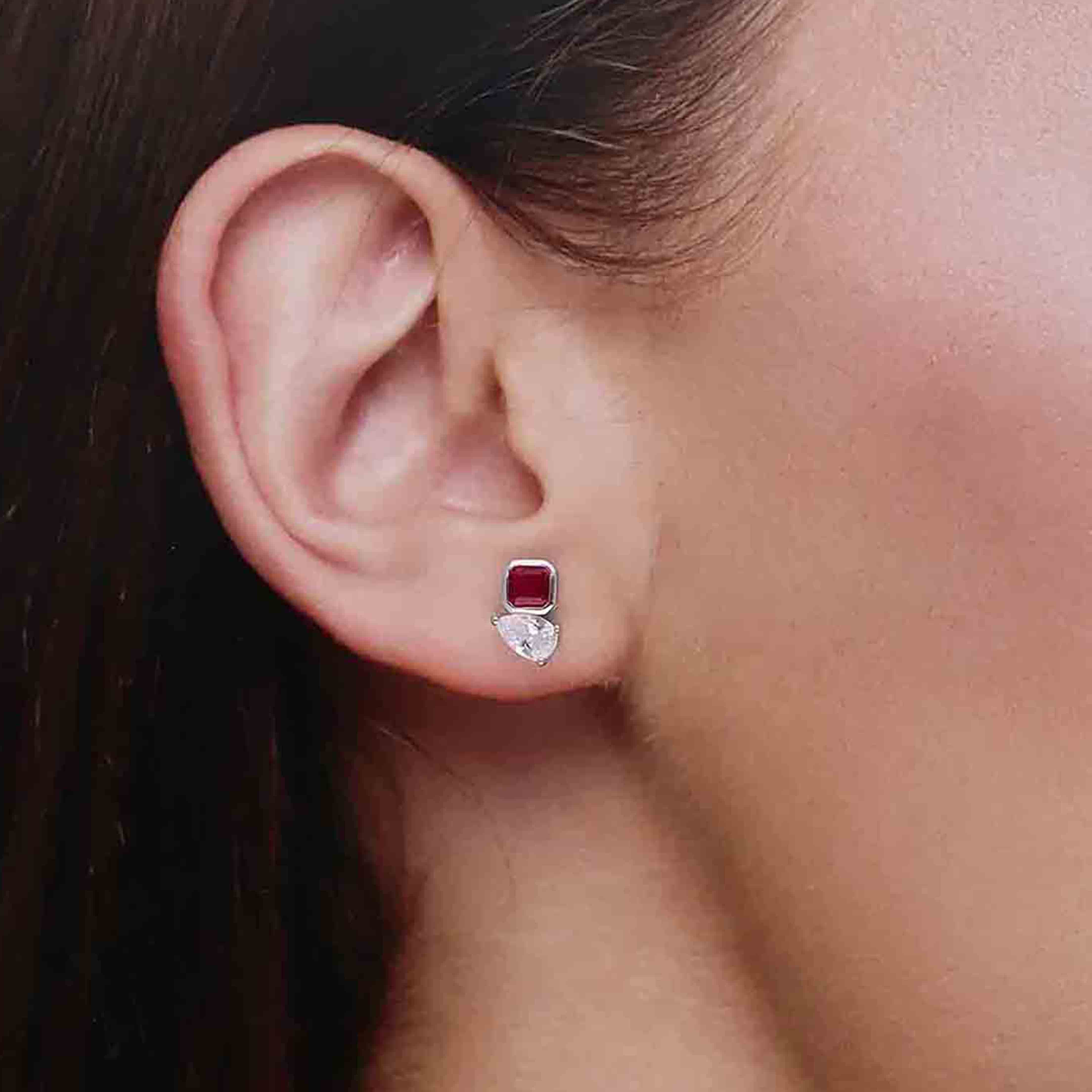 Sterling Silver Elegant Square & Pear-Cut Stud Earrings - Image 7