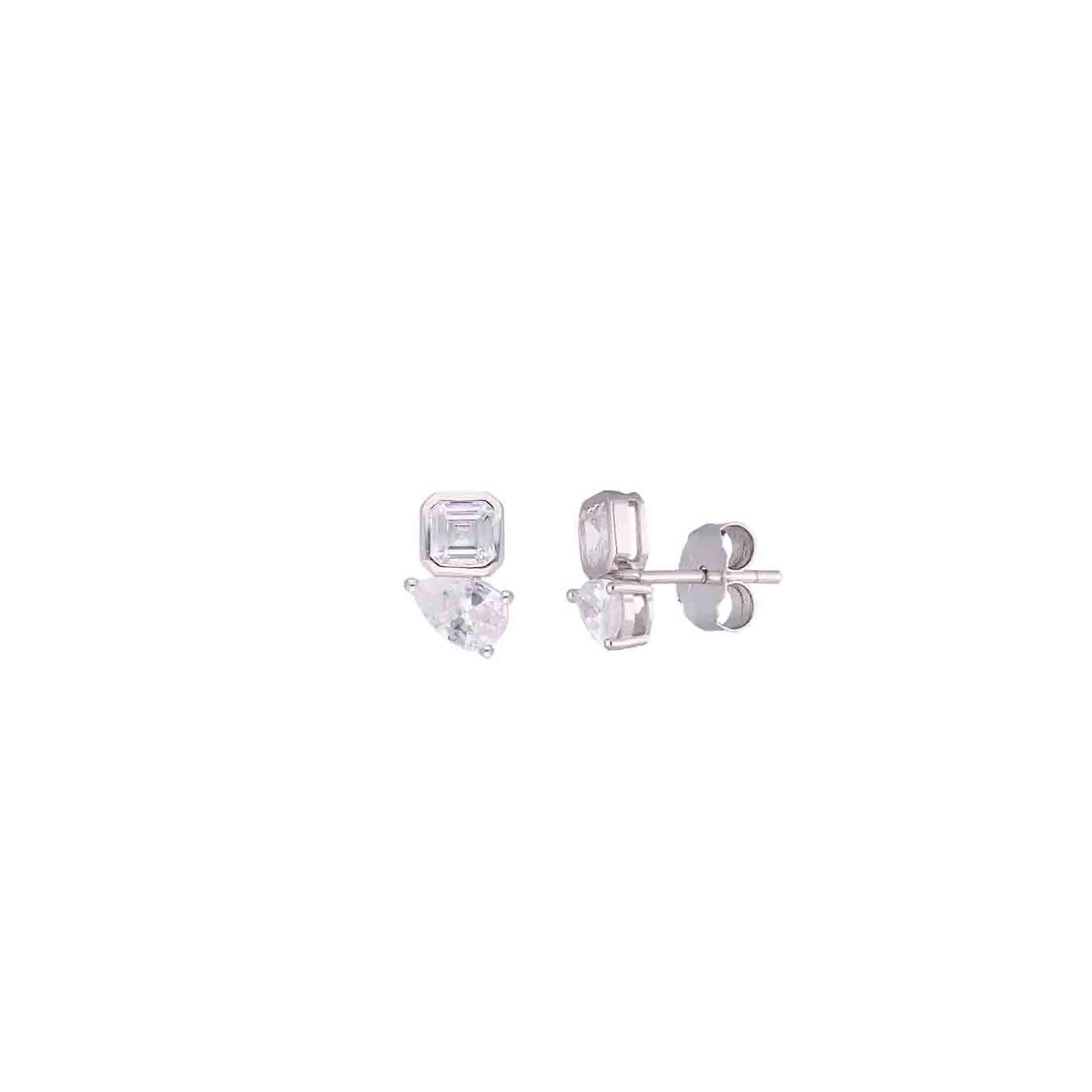 Sterling Silver Elegant Square & Pear-Cut Stud Earrings - Image 8