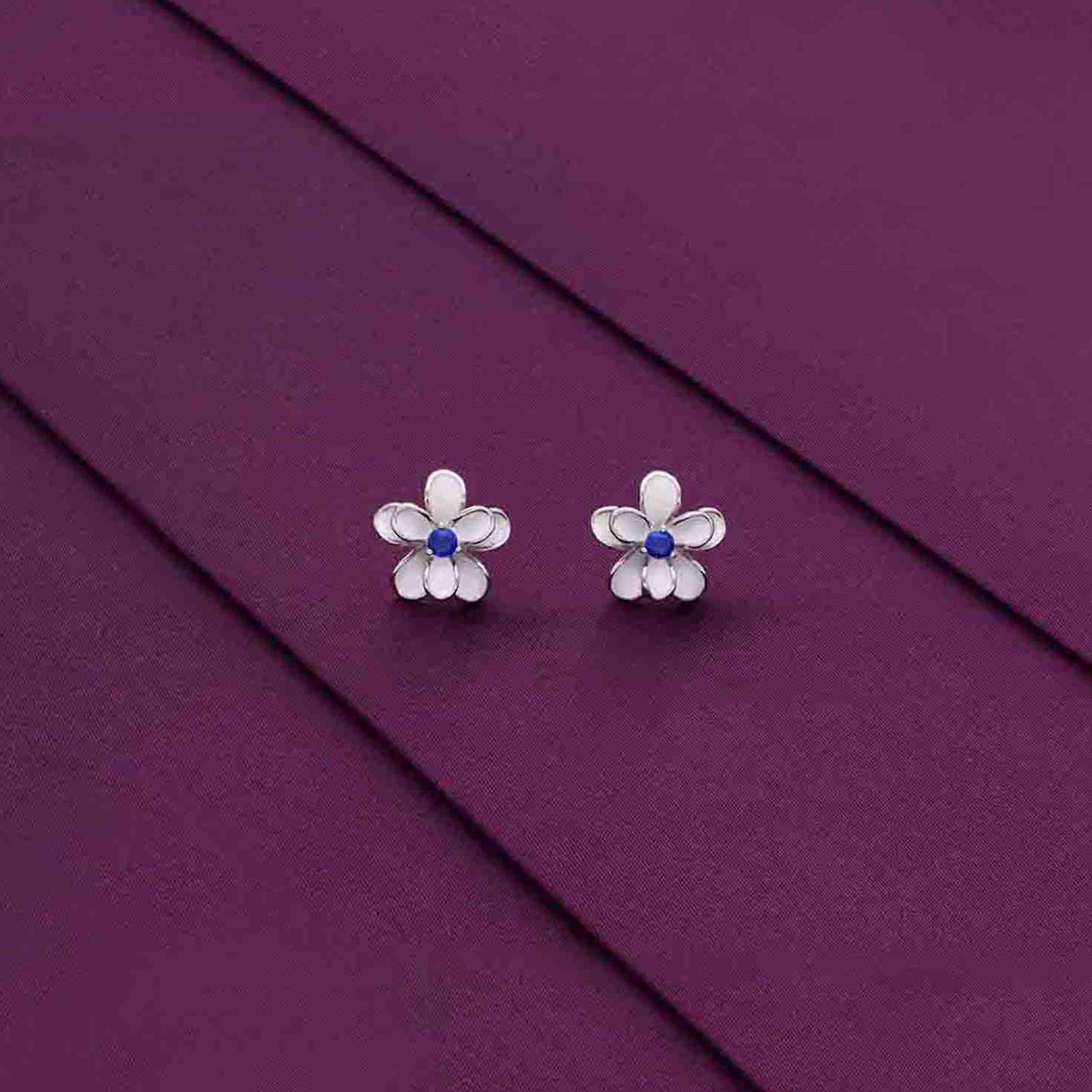 Sterling Silver White Floral Brilliance Stud Earrings - Image 3