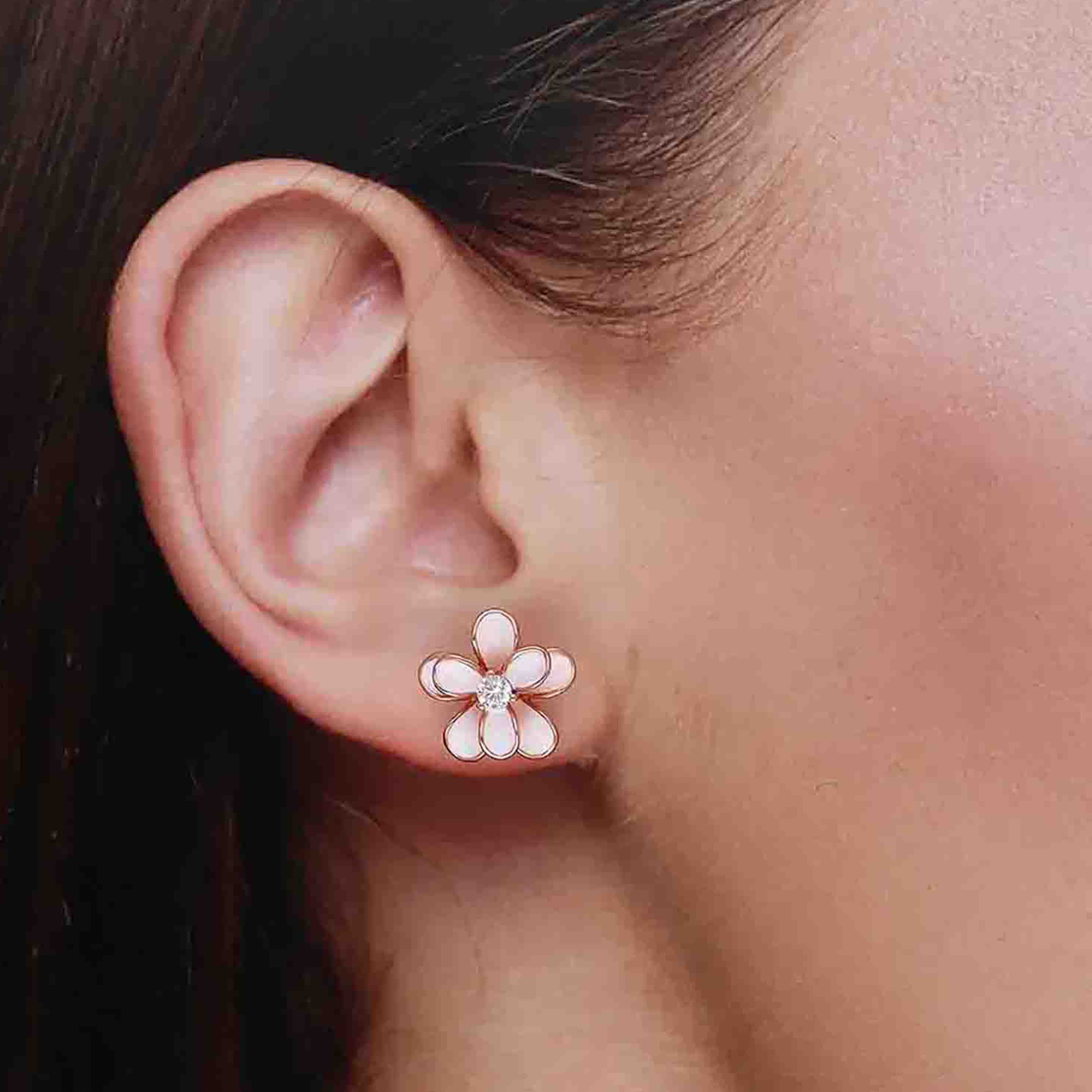 Sterling Silver White Floral Brilliance Stud Earrings - Image 5
