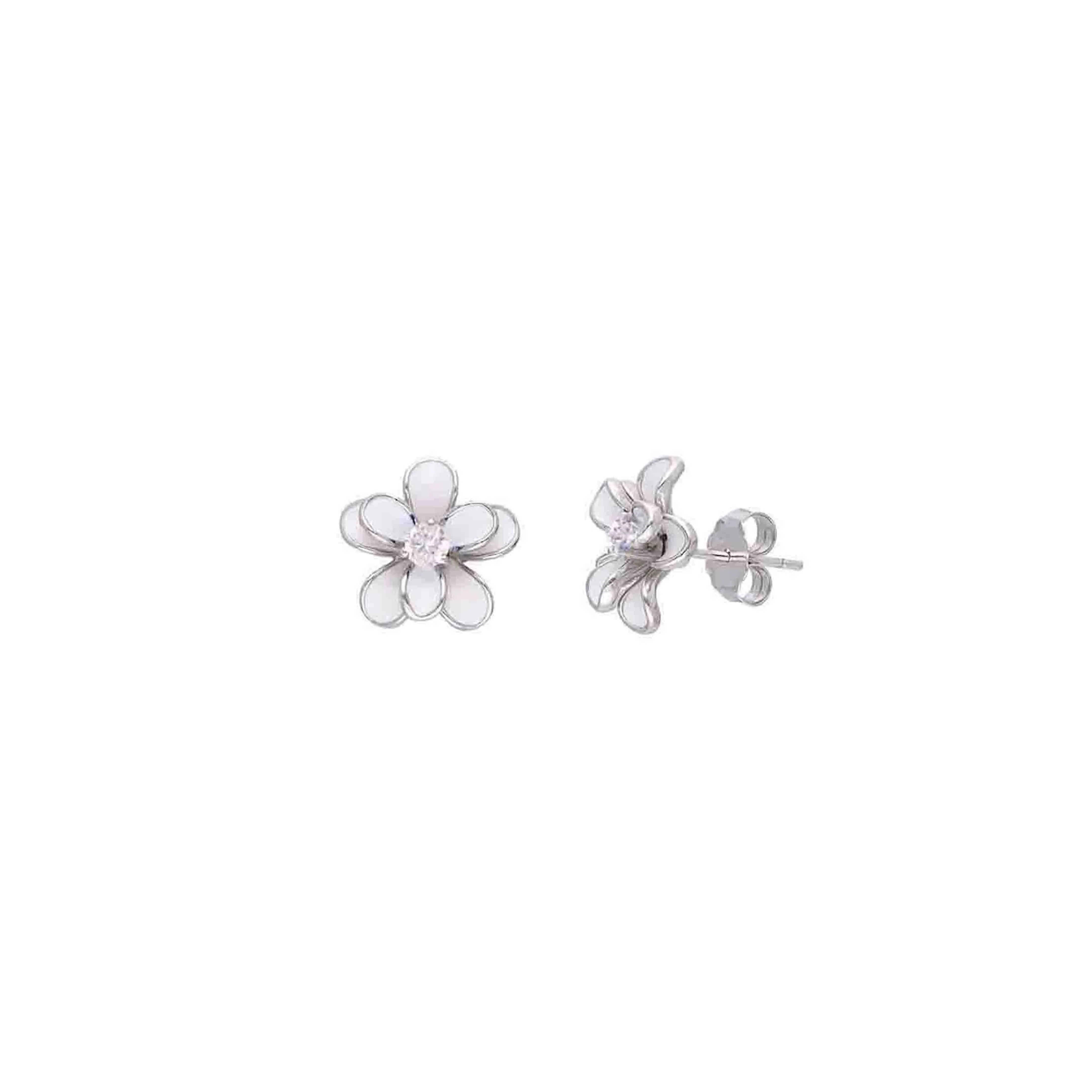 Sterling Silver White Floral Brilliance Stud Earrings - Image 7