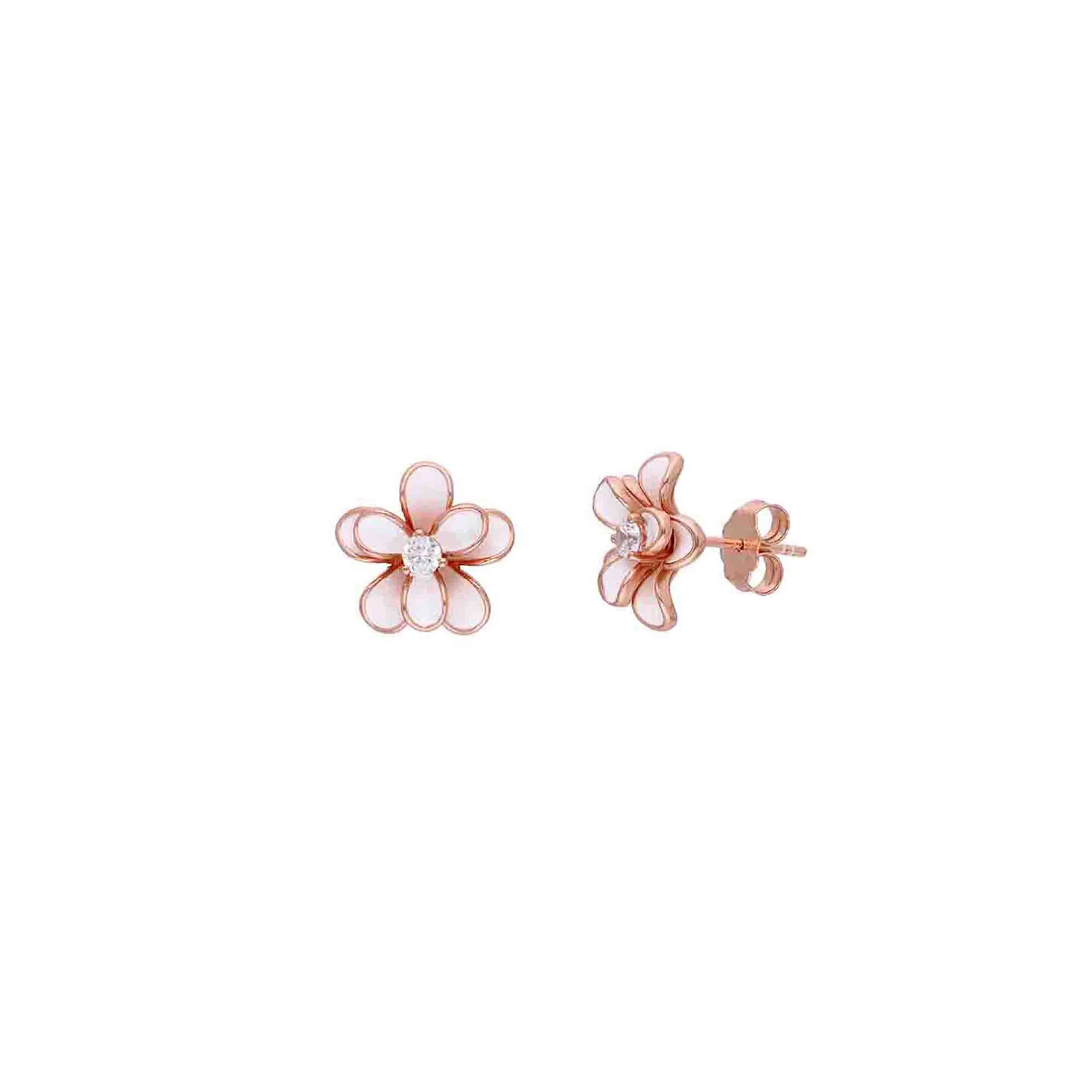 Sterling Silver White Floral Brilliance Stud Earrings - Image 8