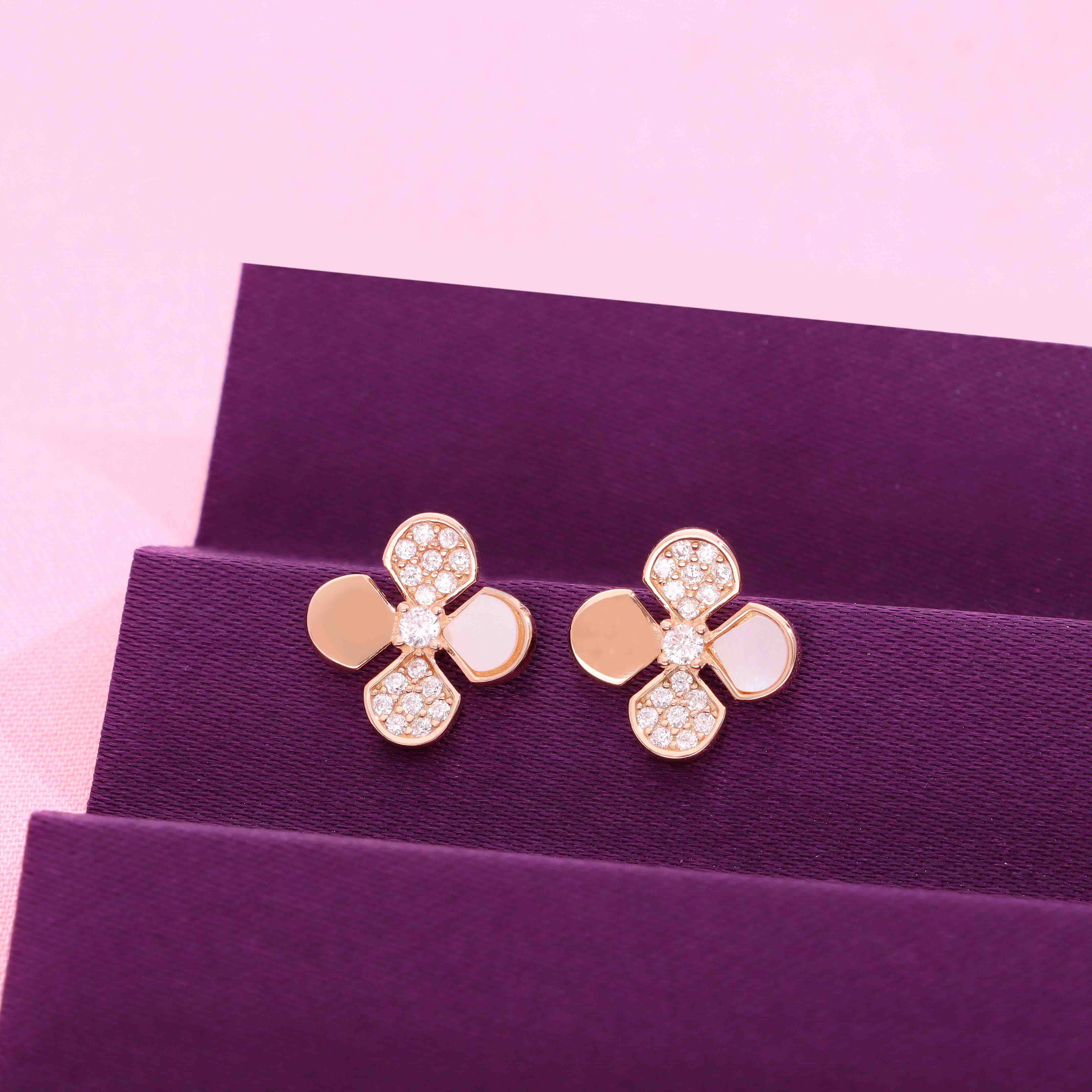 Sterling Silver Minimalistic Floral Stud Earrings - Image 10
