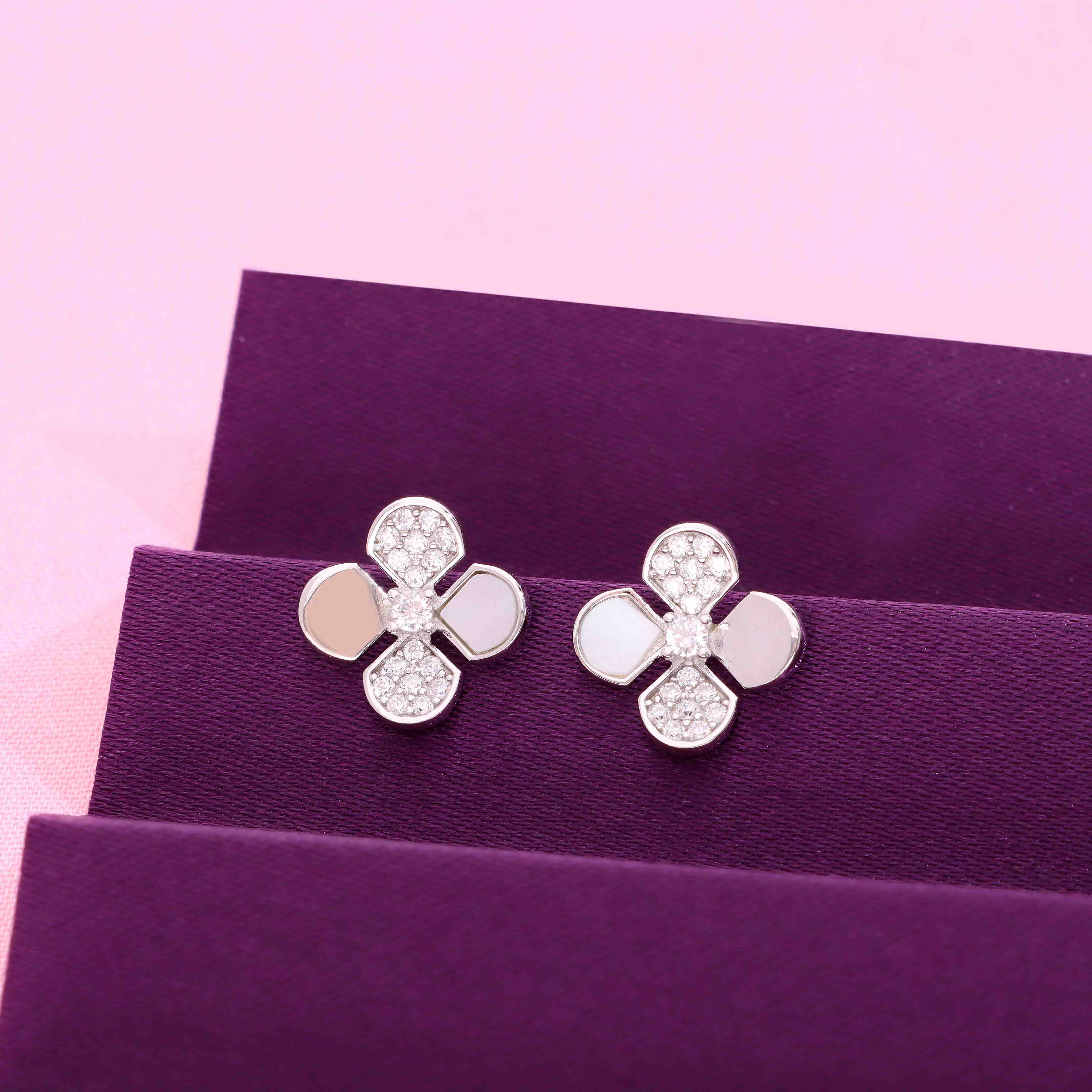 Sterling Silver Minimalistic Floral Stud Earrings - Image 9
