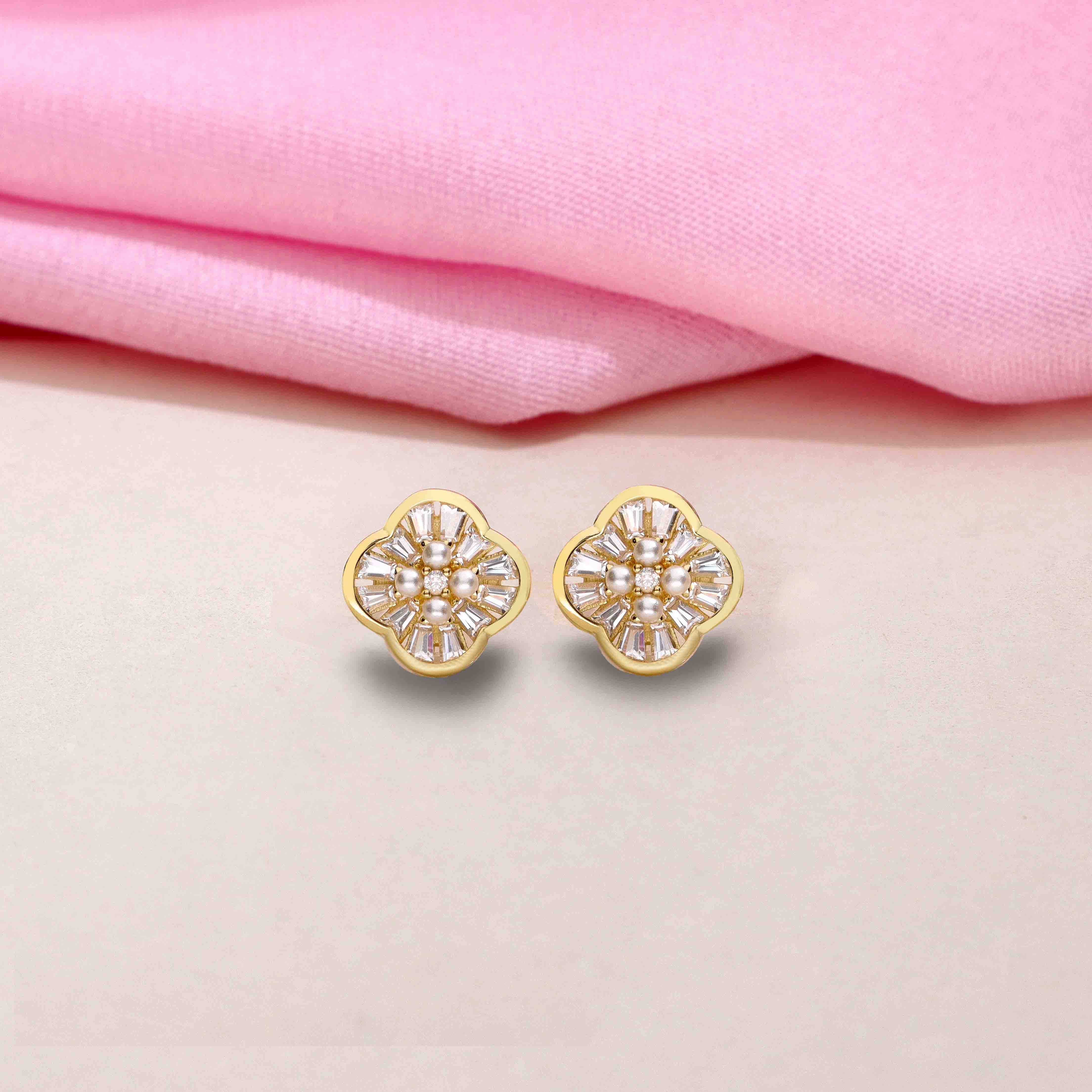 Sterling Pearl Floral Stud Earrings - Image 2